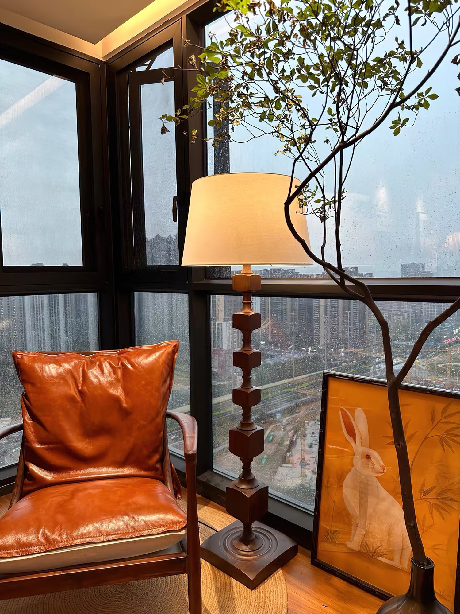 Vega Hexas Wood Floor Lamp-Neutral Decor