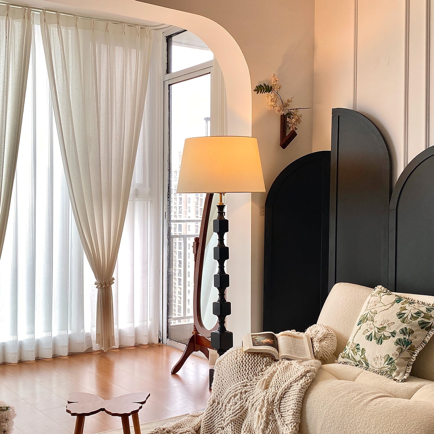 Vega Hexas Wood Floor Lamp-Neutral Decor