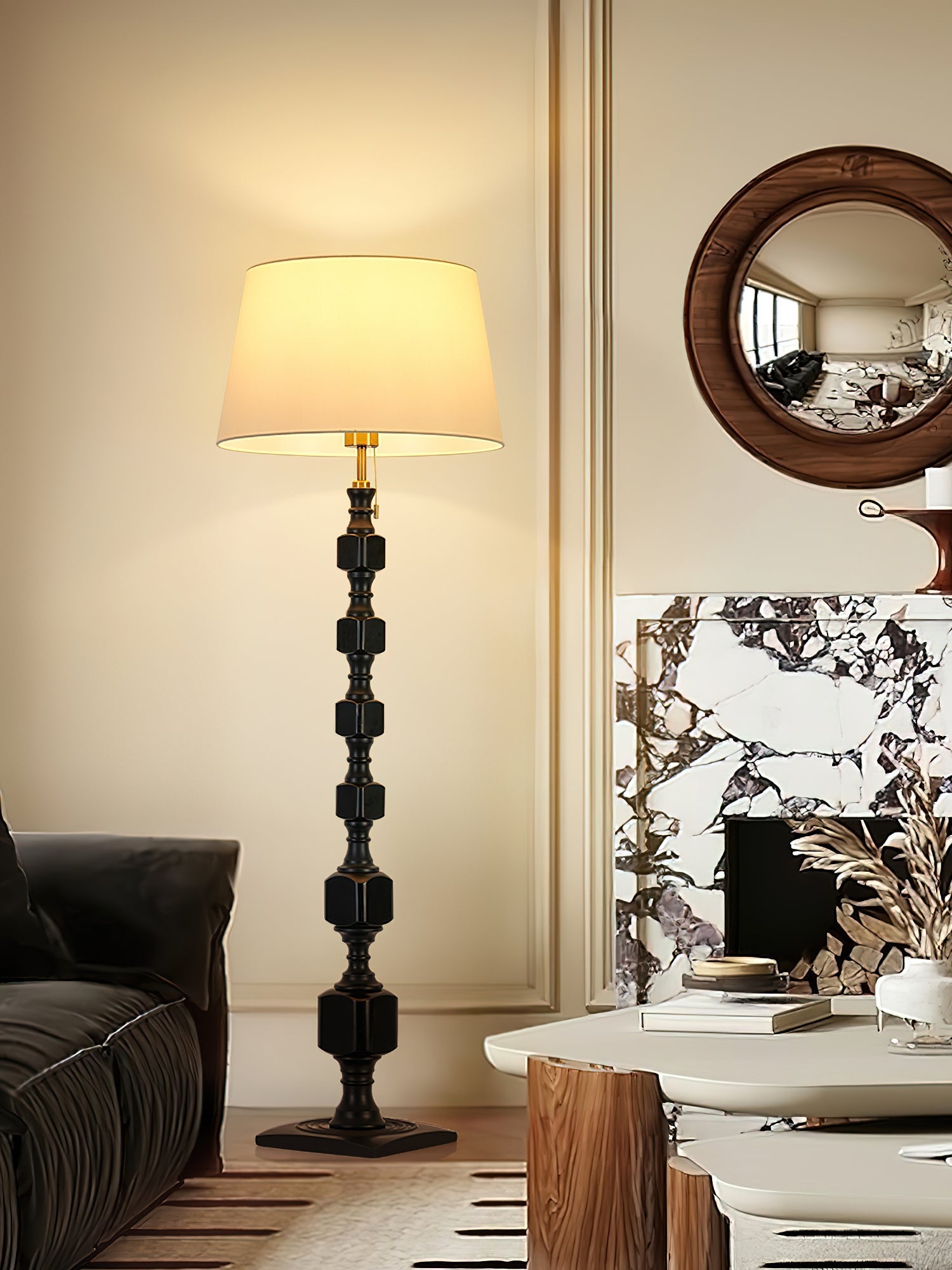 Vega Hexas Wood Floor Lamp-Neutral Decor