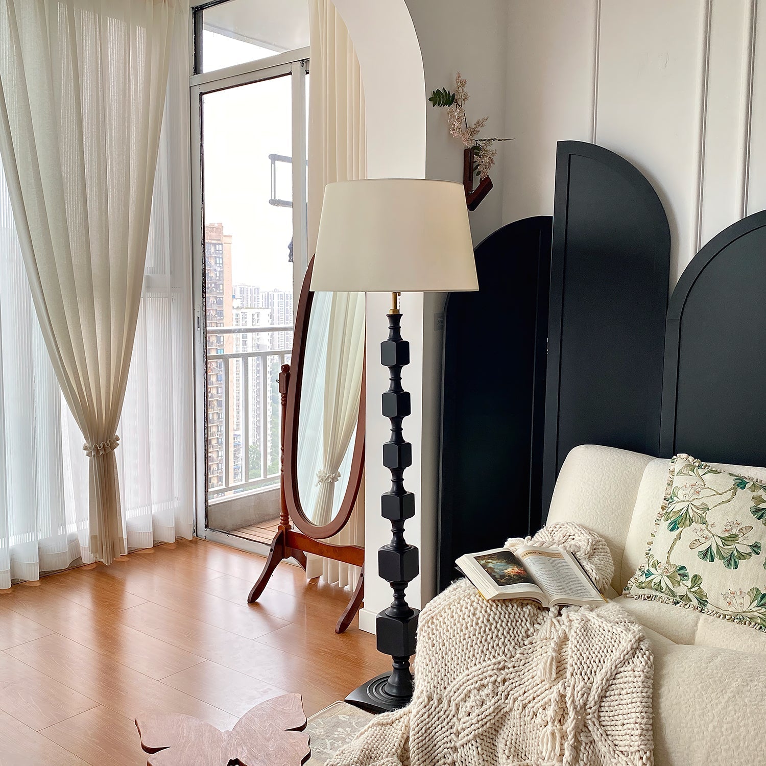 Vega Hexas Wood Floor Lamp-Neutral Decor