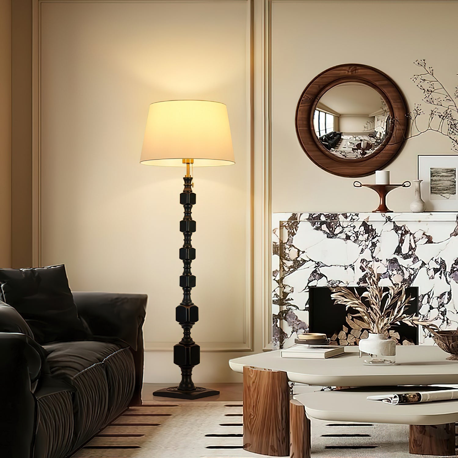 Vega Hexas Wood Floor Lamp-Neutral Decor