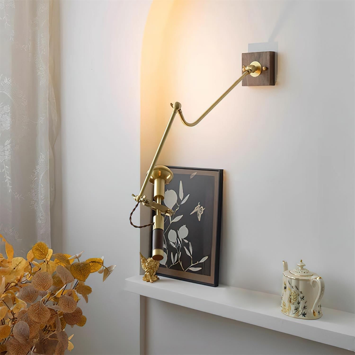 Wall Lamp Adjustable Brass Walnut Vintage Spotlight Industrial Task Sconce