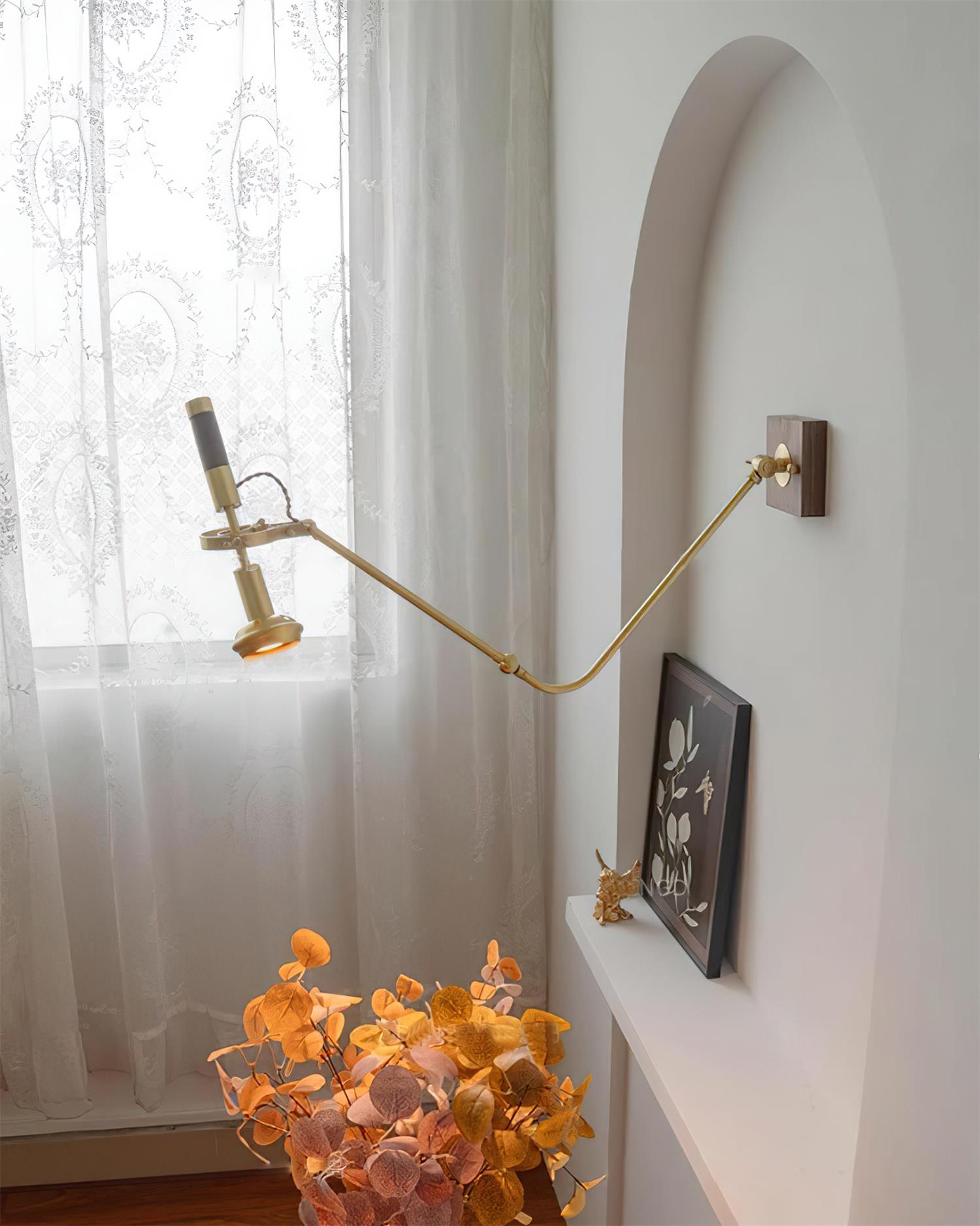 Wall Lamp Adjustable Brass Walnut Vintage Spotlight Industrial Task Sconce