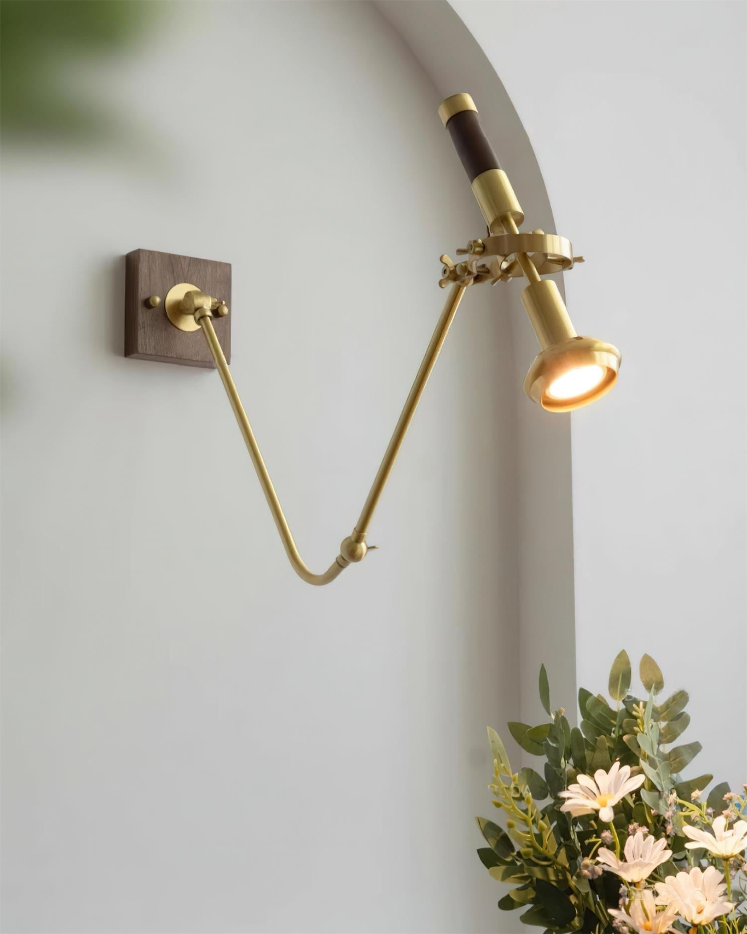 Wall Lamp Adjustable Brass Walnut Vintage Spotlight Industrial Task Sconce