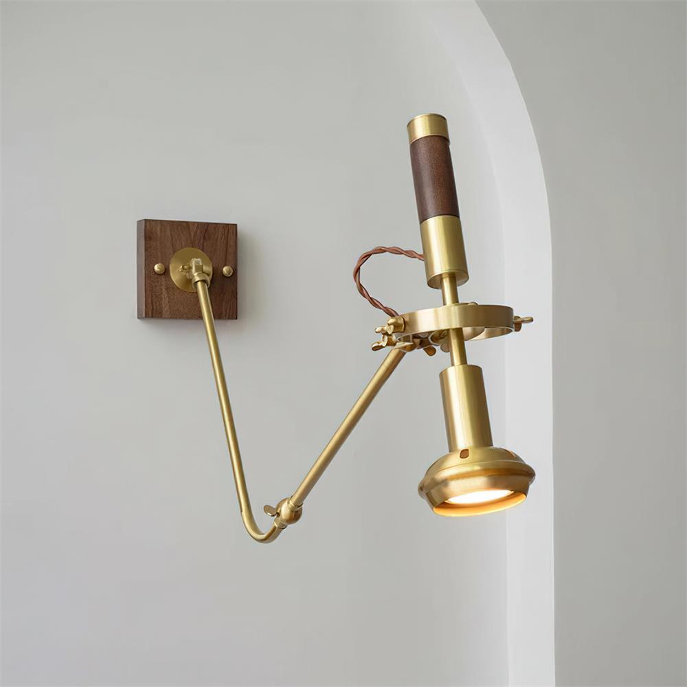 Wall Lamp Adjustable Brass Walnut Vintage Spotlight Industrial Task Sconce