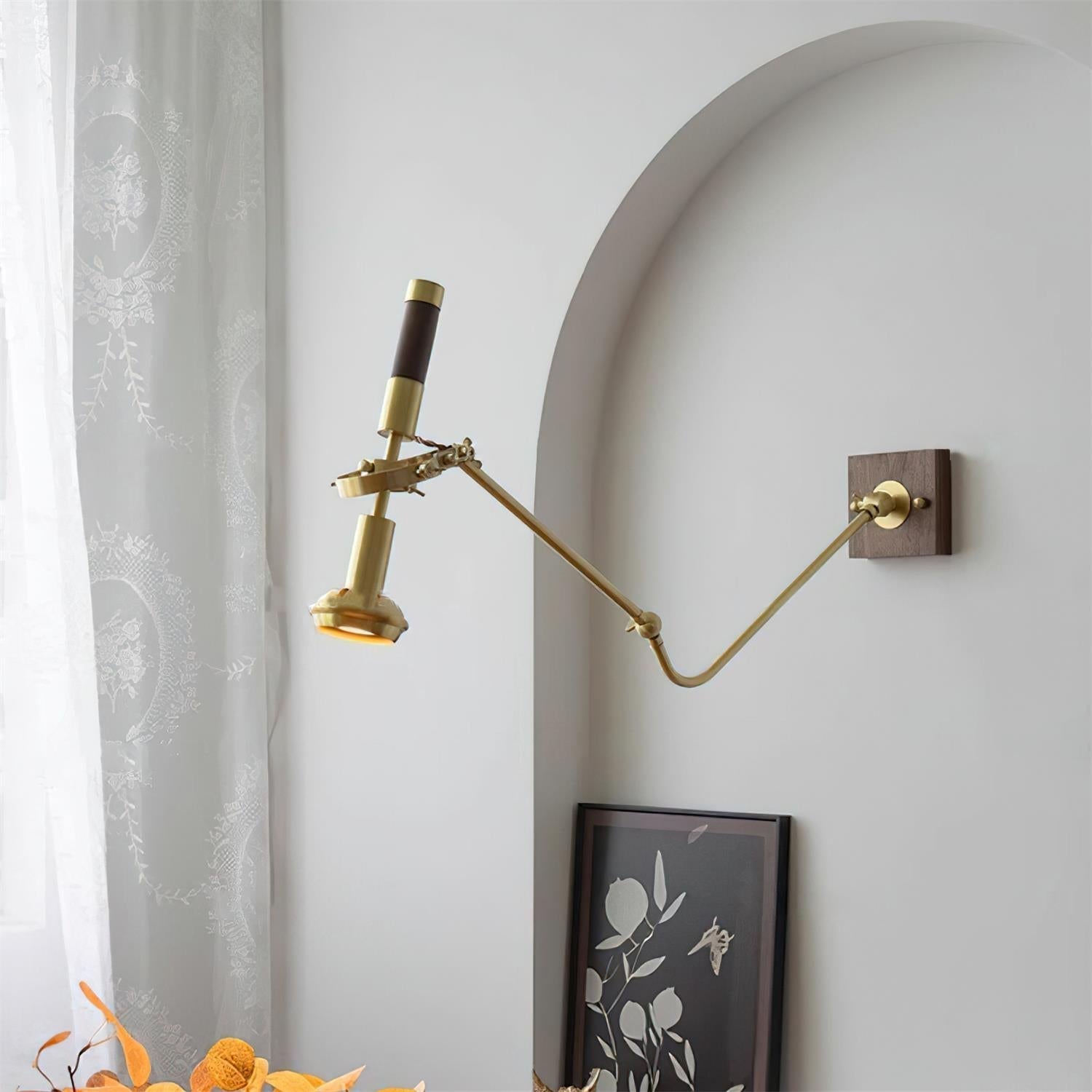 Wall Lamp Adjustable Brass Walnut Vintage Spotlight Industrial Task Sconce