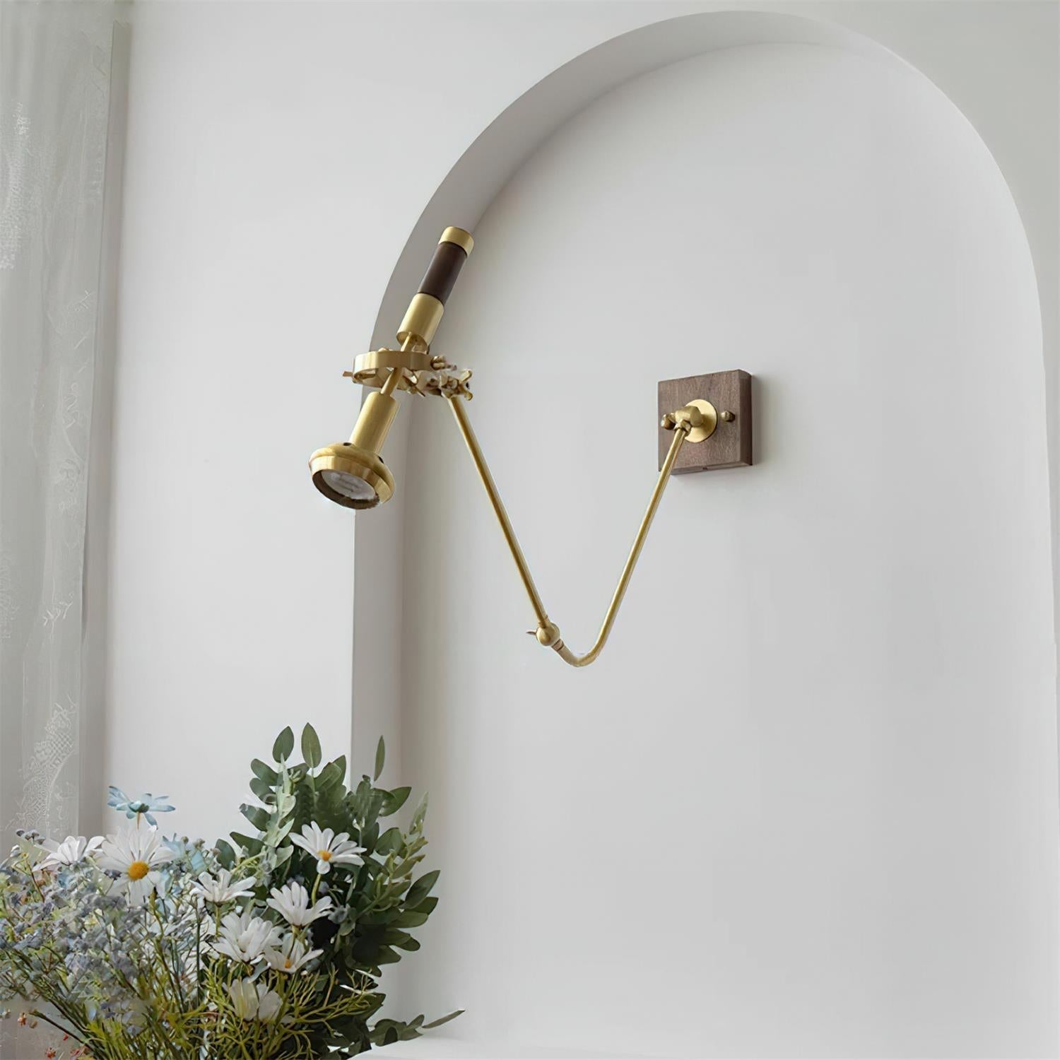 Wall Lamp Adjustable Brass Walnut Vintage Spotlight Industrial Task Sconce