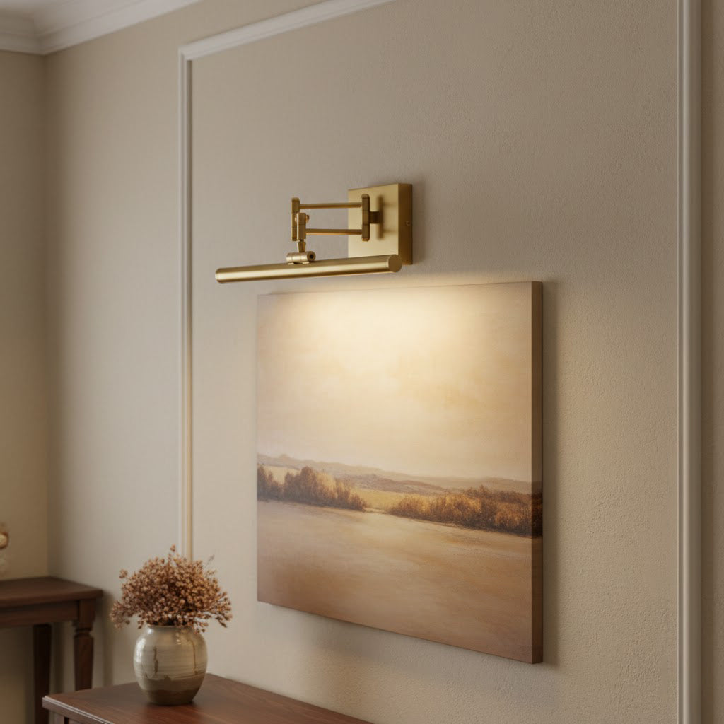 Front view of the modern brass wall lamp.
