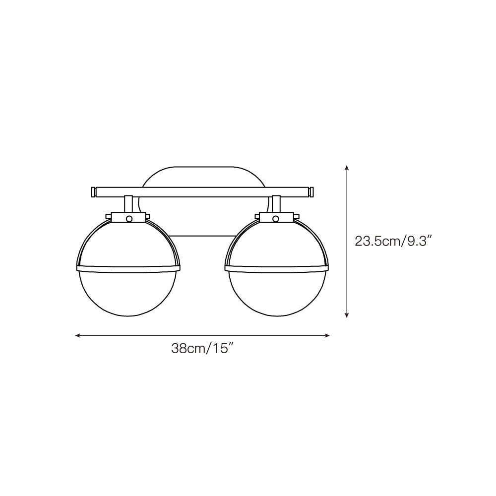 Hollis Wall Lamp with two heads in black finish and clear glass shades.