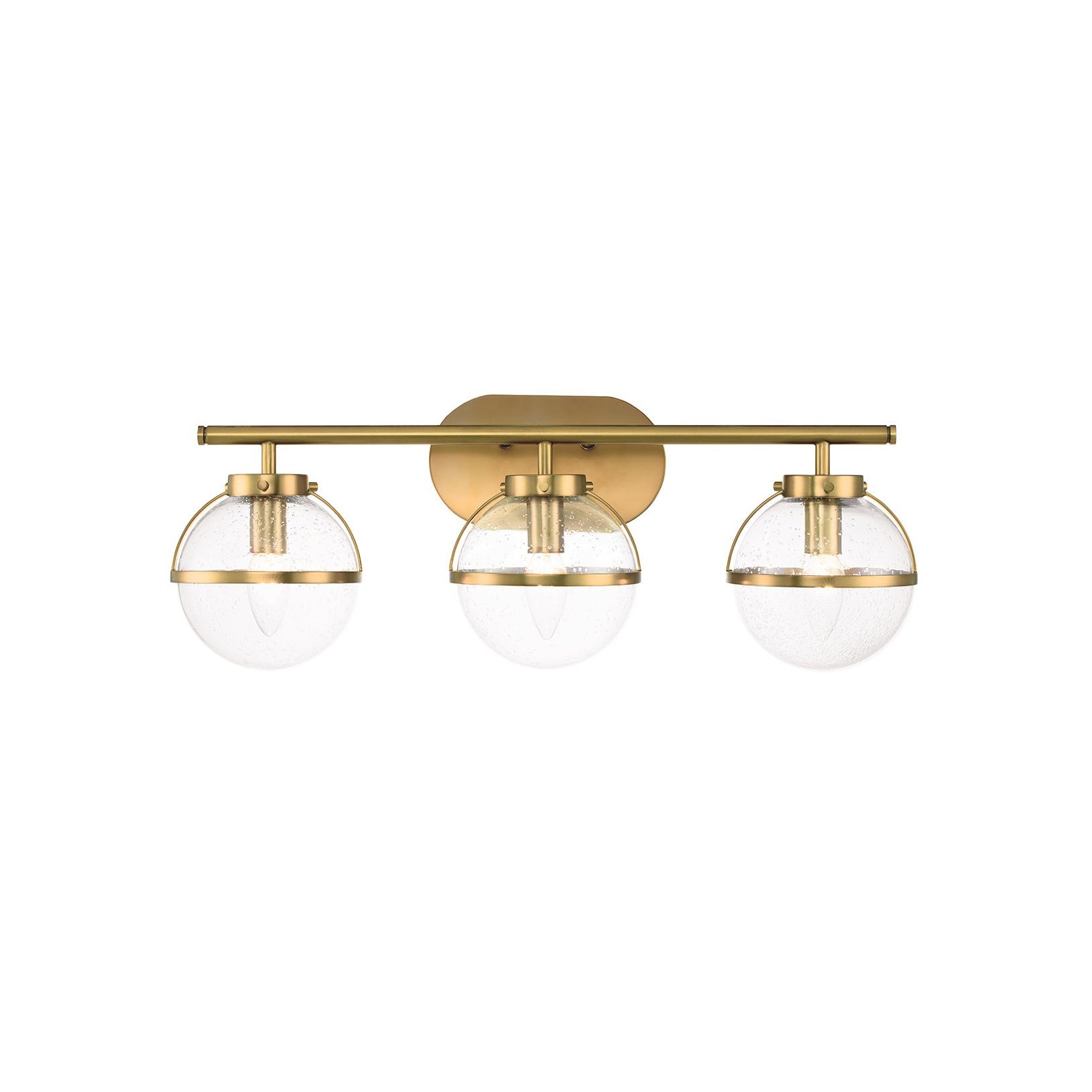 Hollis Wall Lamp with two heads in brass finish and clear glass shades.