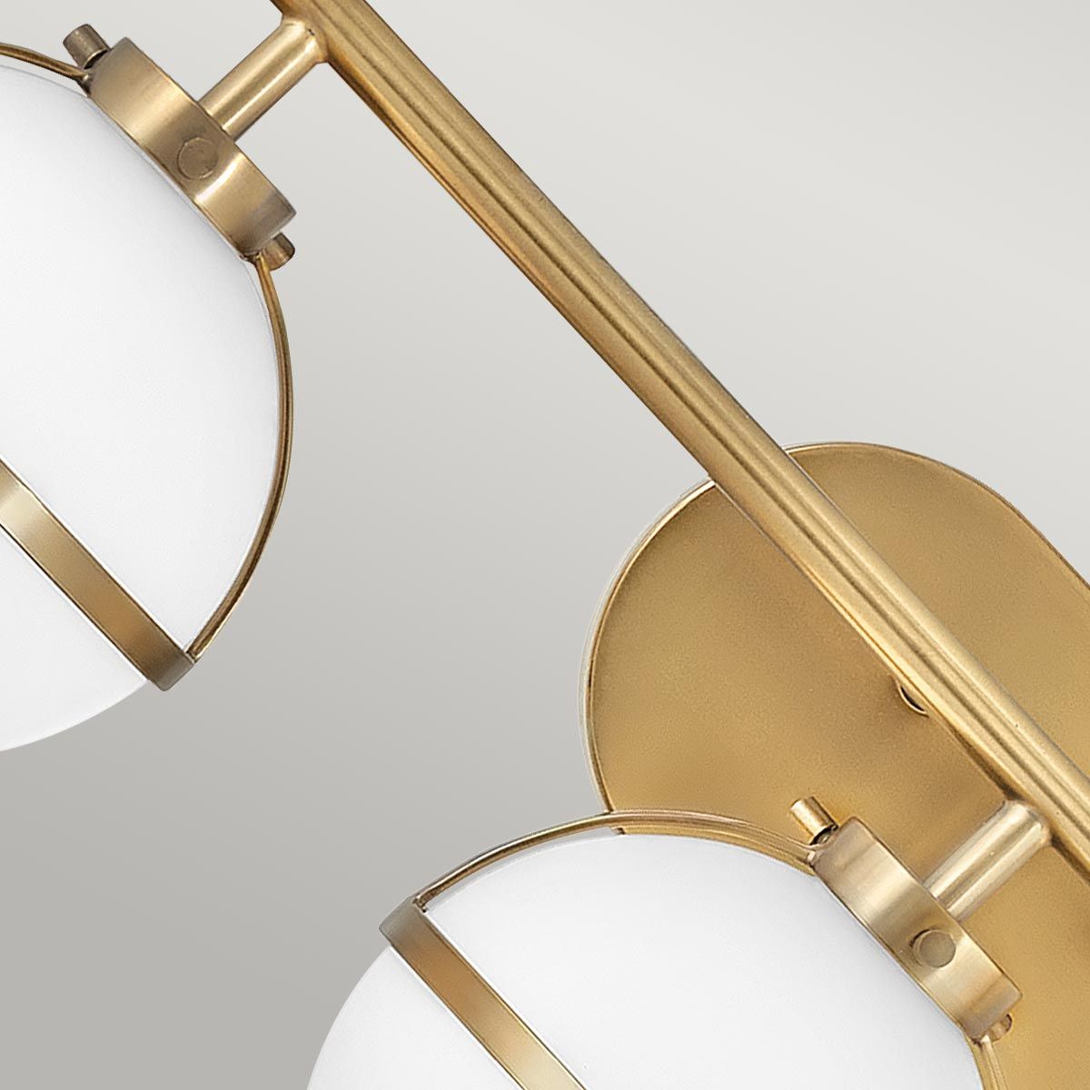 Hollis Wall Lamp with three heads in black finish and white glass shades.
