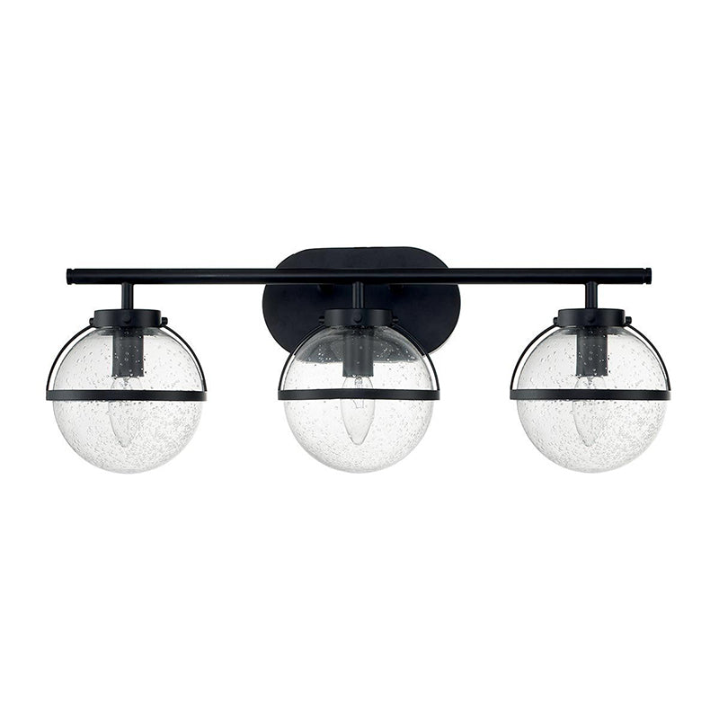 Hollis Wall Lamp with three heads, black finish, turned on.
