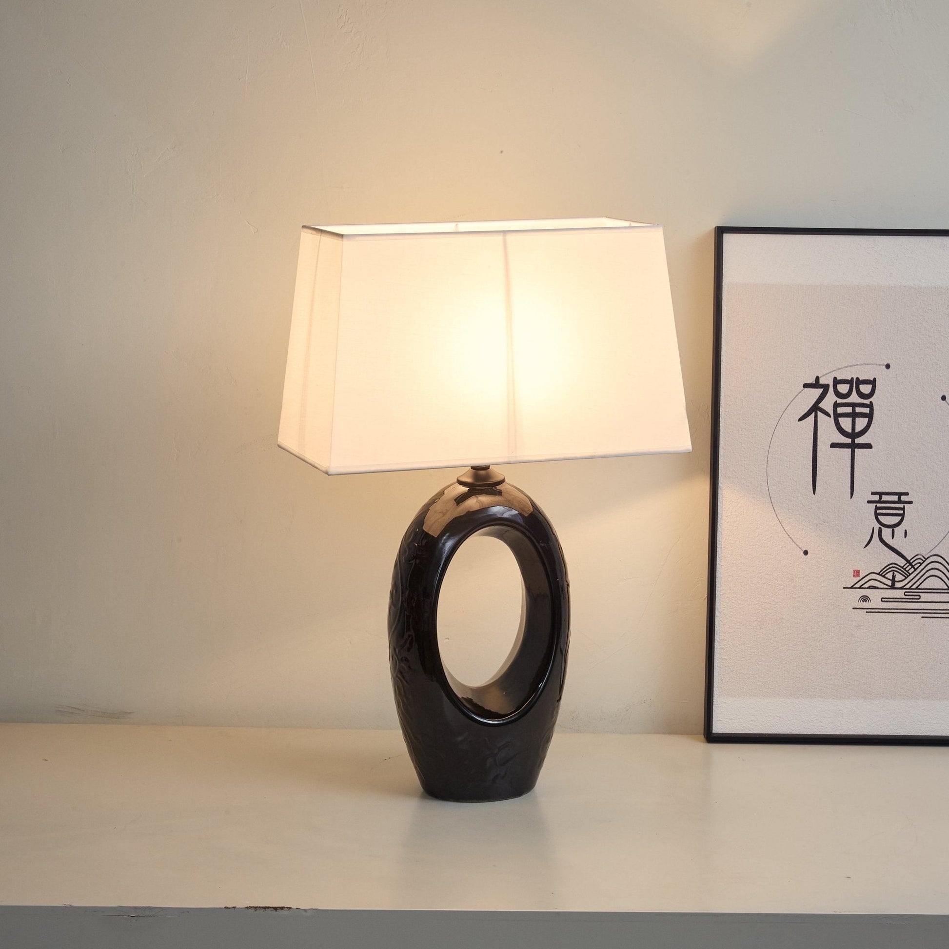 Hollow Oval Ceramic Table Lamp-Neutral Decor