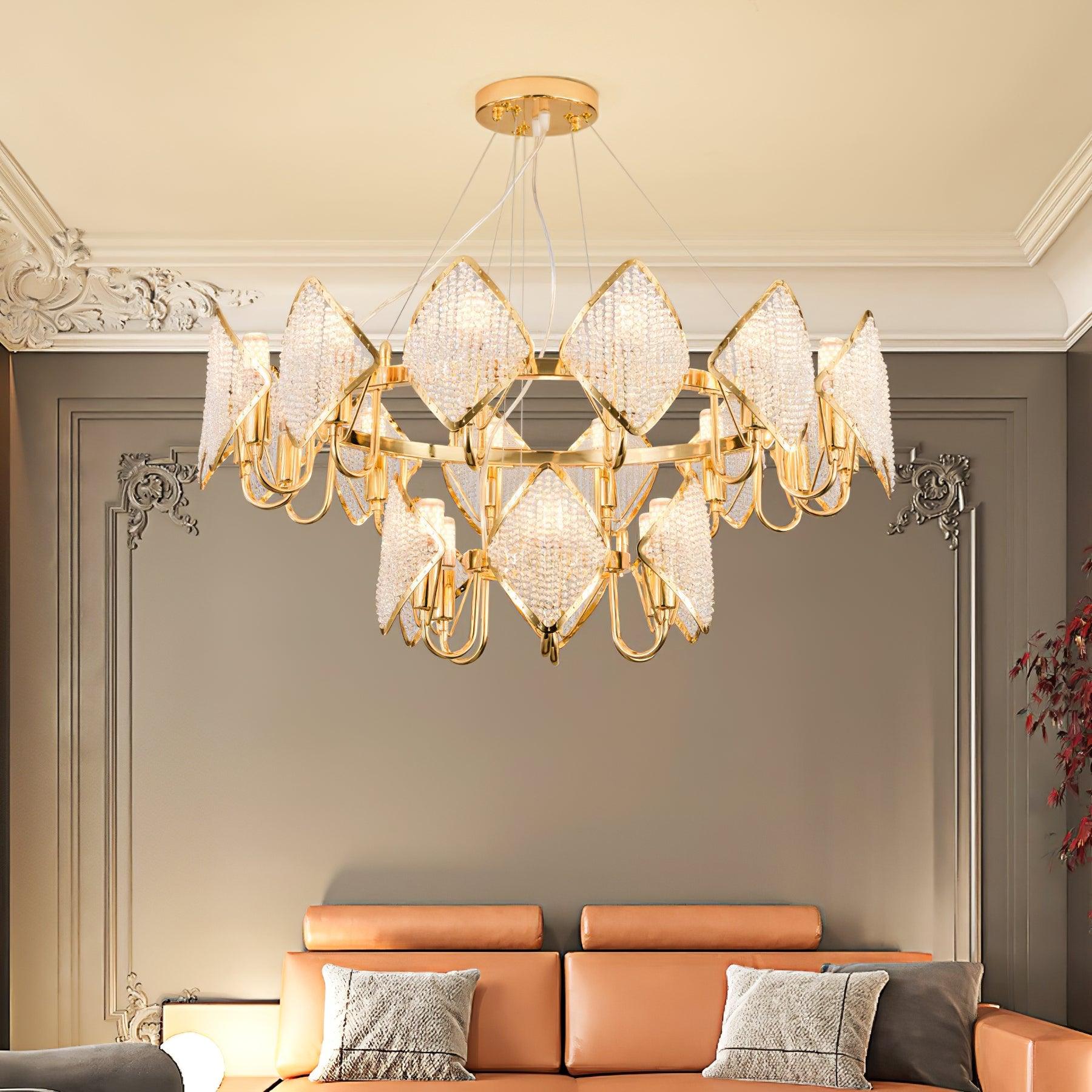 Aurora Chandelier Crystal Leaf Double-Tier-Neutral Decor