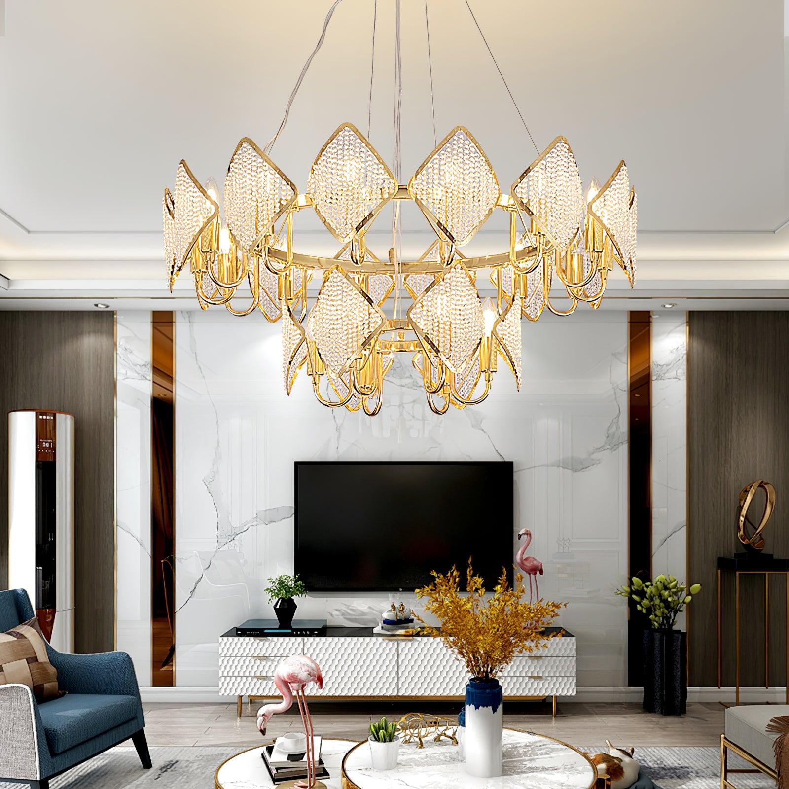 Aurora Chandelier Crystal Leaf Double-Tier-Neutral Decor