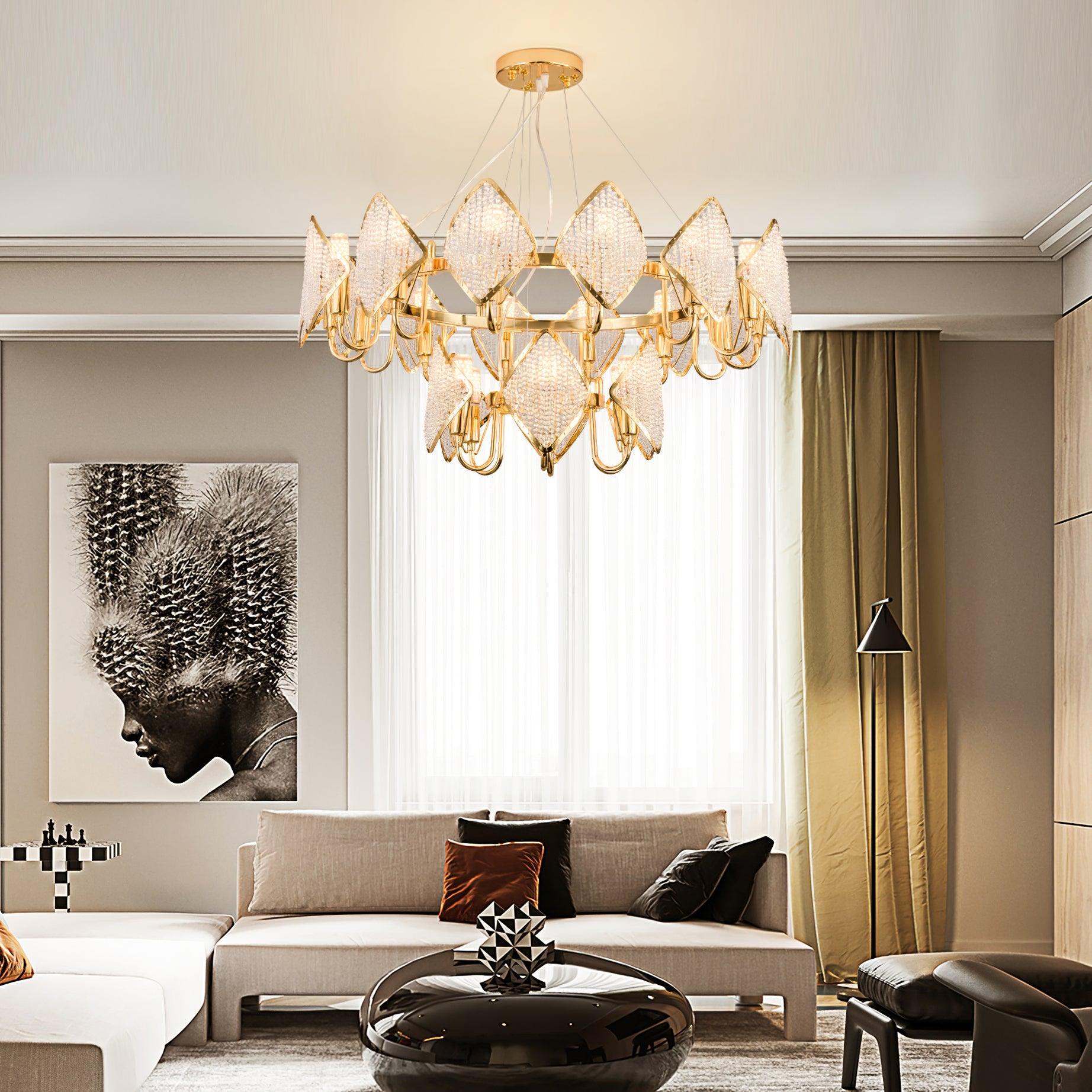 Aurora Chandelier Crystal Leaf Double-Tier-Neutral Decor