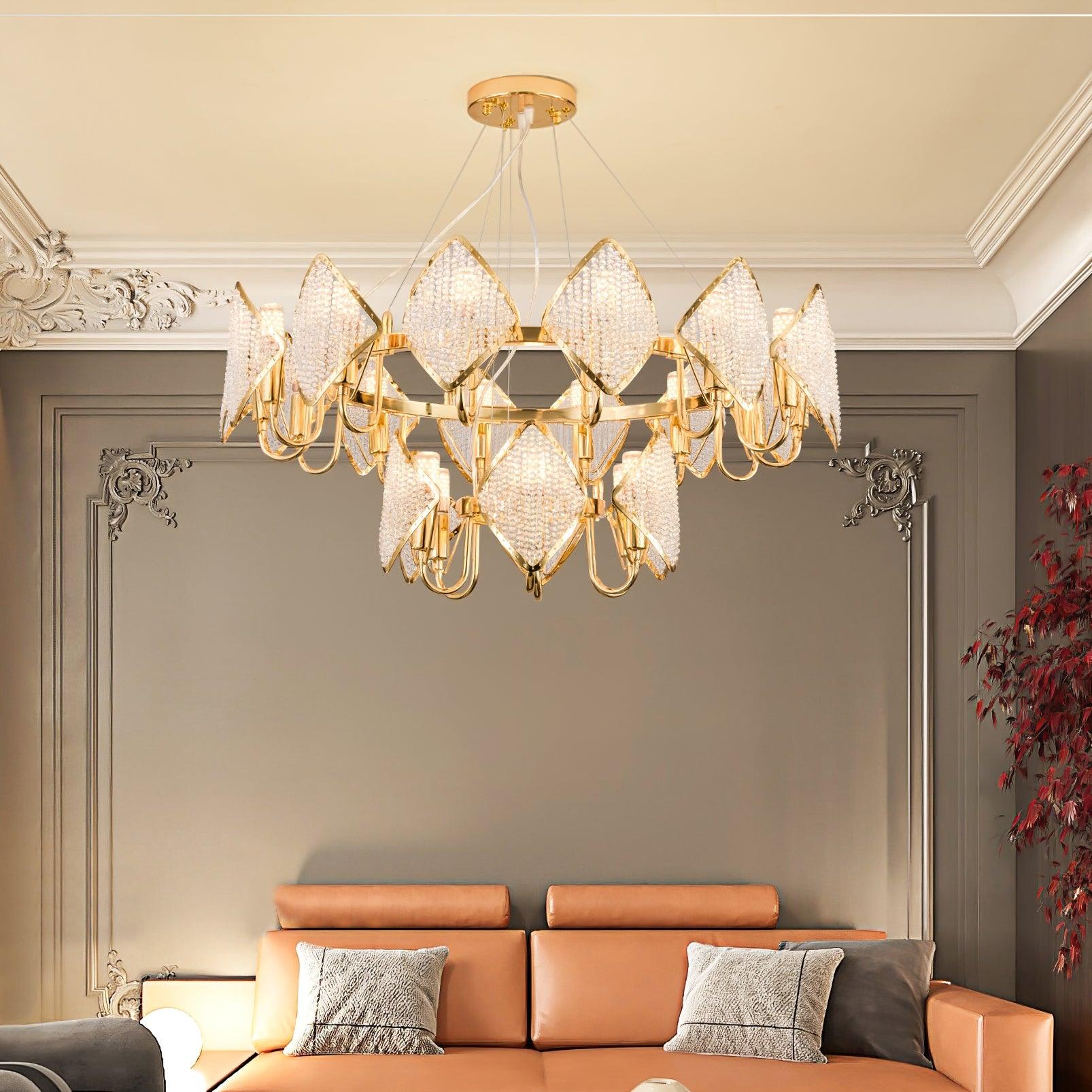 Aurora Chandelier Crystal Leaf Double-Tier-Neutral Decor