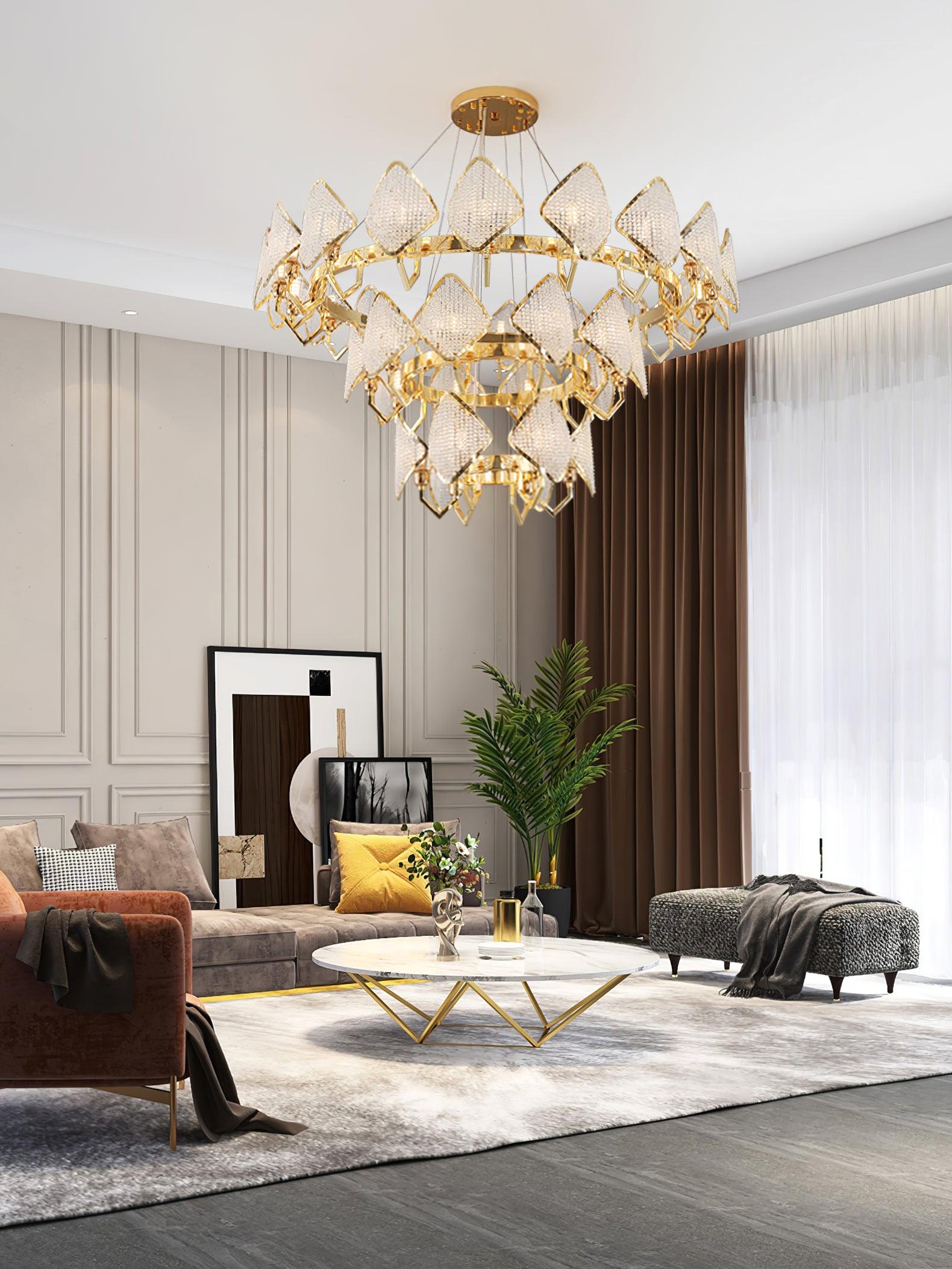 Aurora Chandelier Crystal Leaf Double-Tier-Neutral Decor