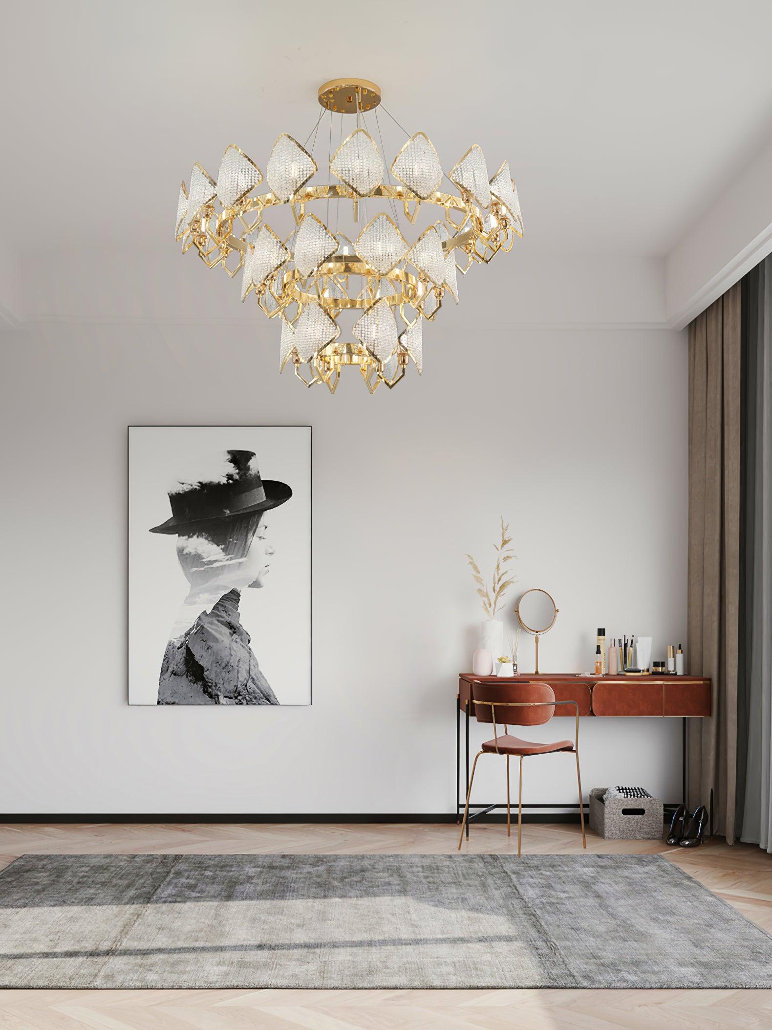 Aurora Chandelier Crystal Leaf Double-Tier-Neutral Decor