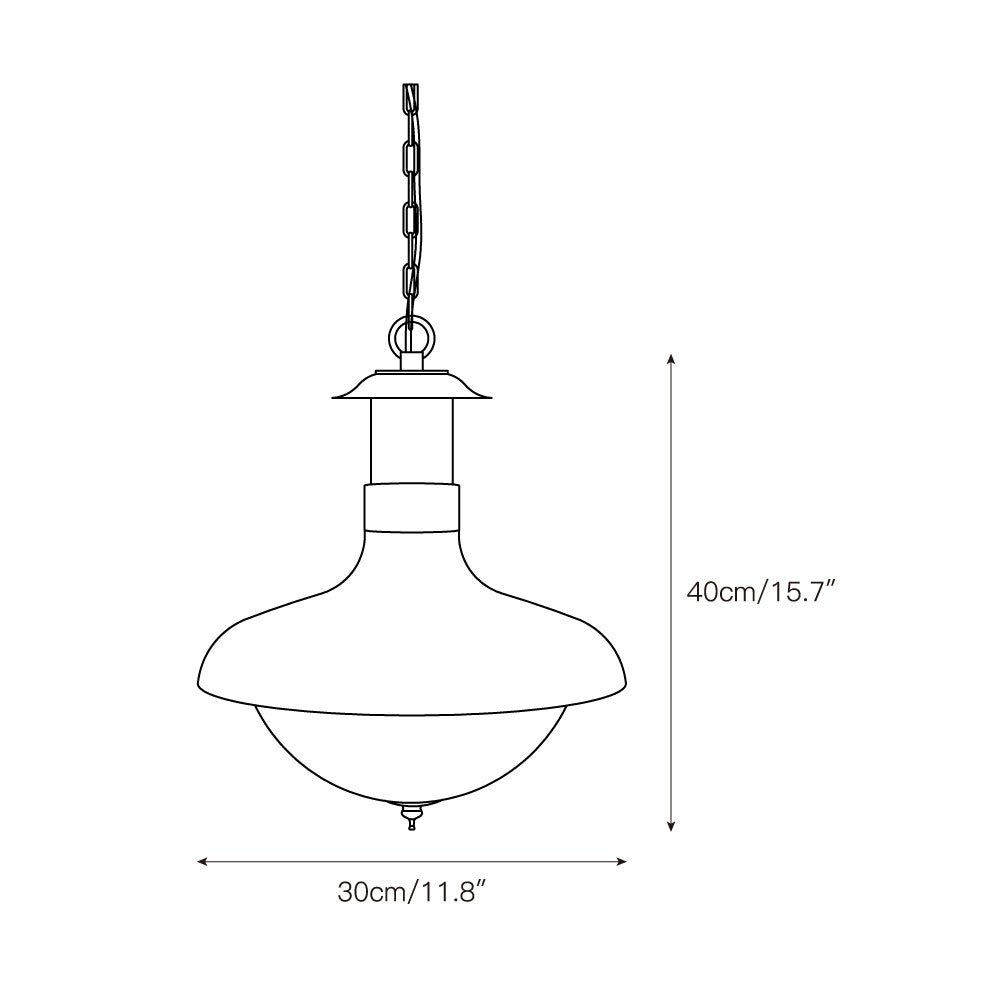 The Holophane pendant lamp hanging in a modern industrial kitchen.