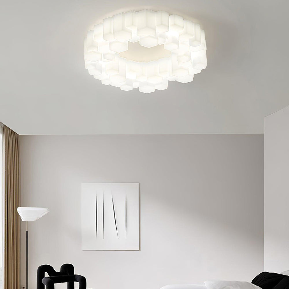 Arisha Honeycomb Metal/Acrylic Flush Mount Ceiling Light, White - Neutral Decor