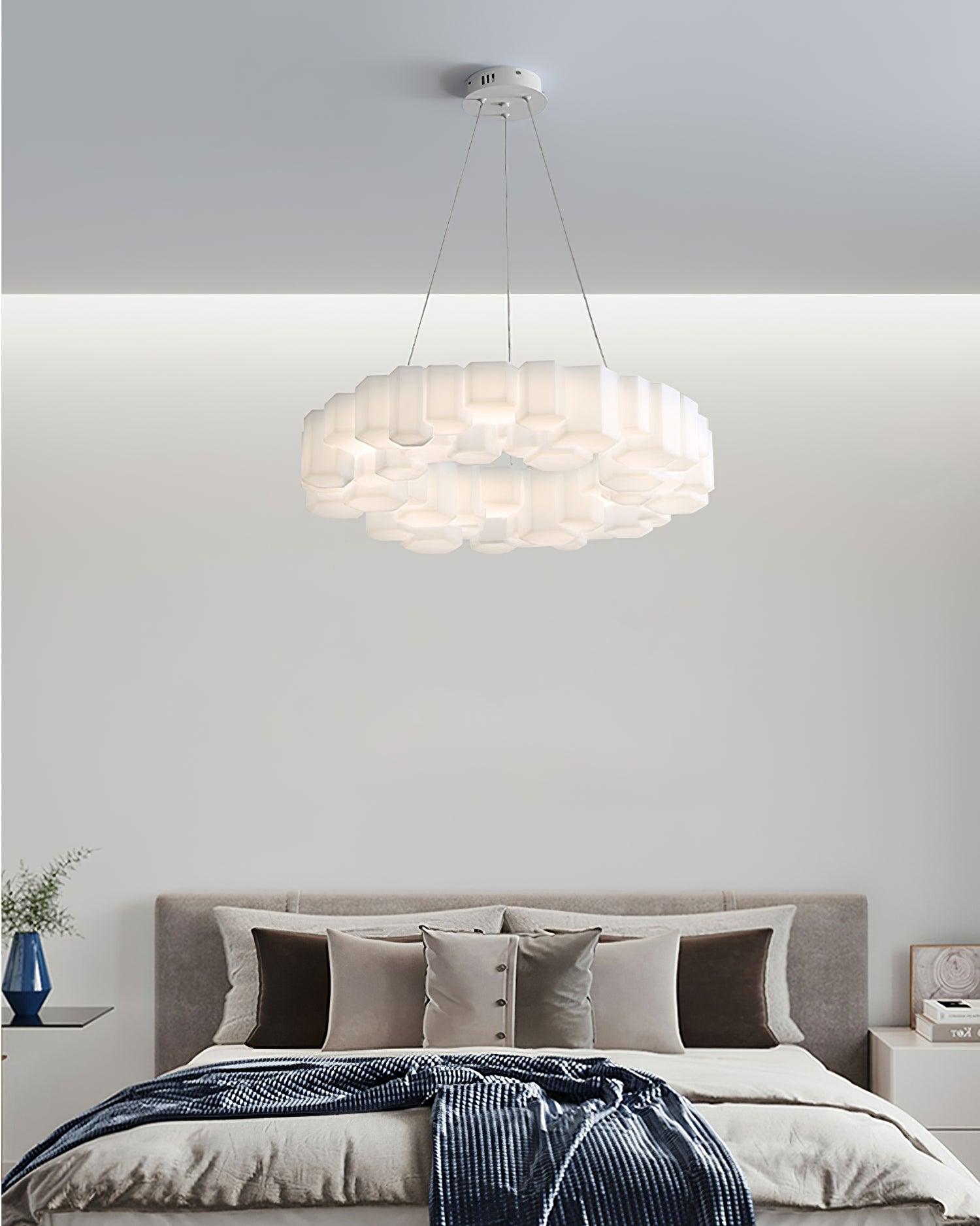 Lustra Chandelier Honeycomb Glossy White Polycarbonate-Neutral Decor