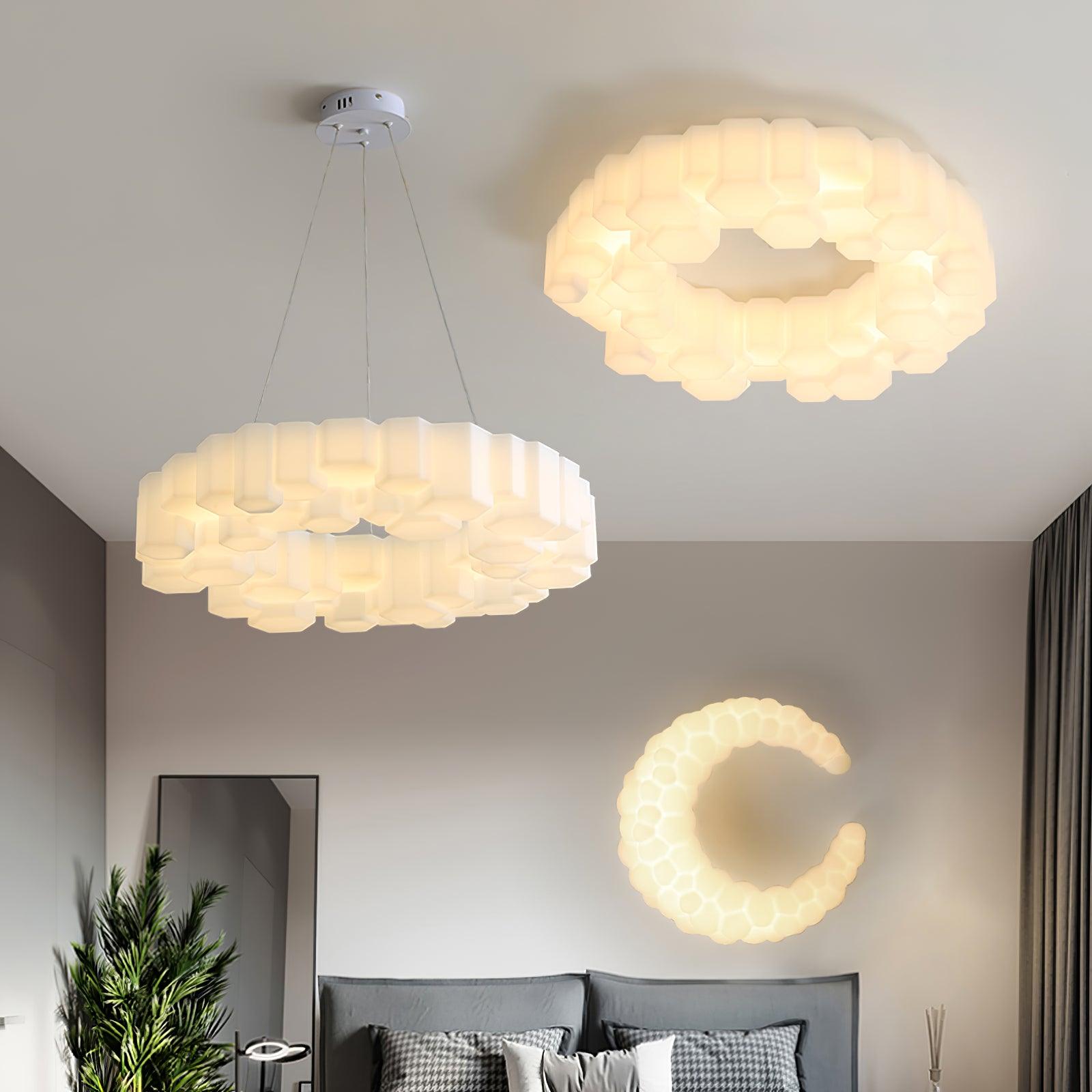 Lustra Chandelier Honeycomb Glossy White Polycarbonate-Neutral Decor