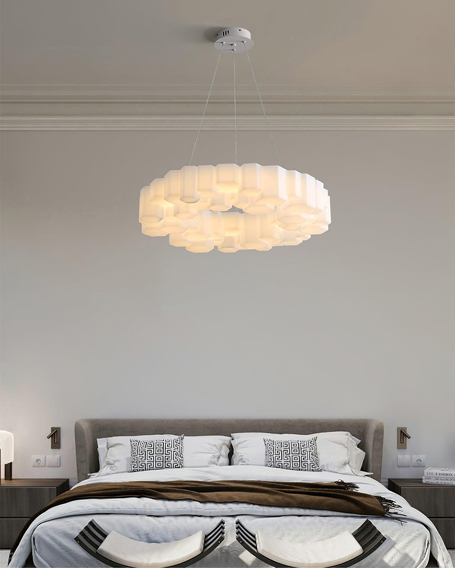 Lustra Chandelier Honeycomb Glossy White Polycarbonate-Neutral Decor