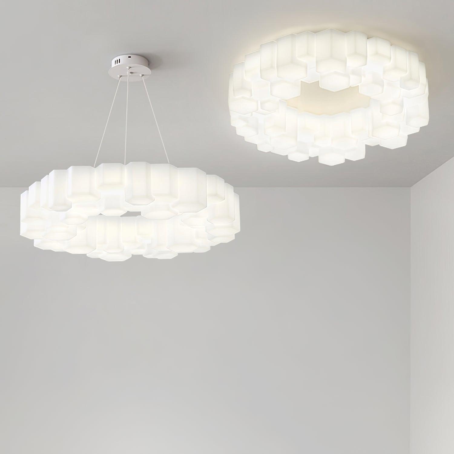 Lustra Chandelier Honeycomb Glossy White Polycarbonate-Neutral Decor