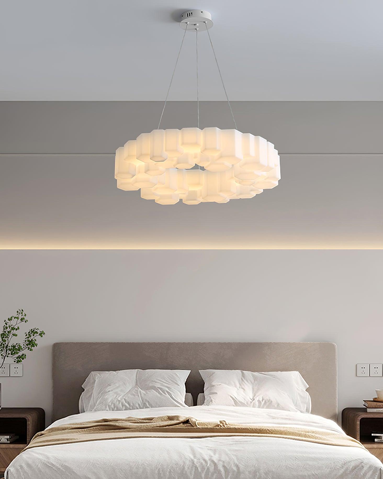 Lustra Chandelier Honeycomb Glossy White Polycarbonate-Neutral Decor