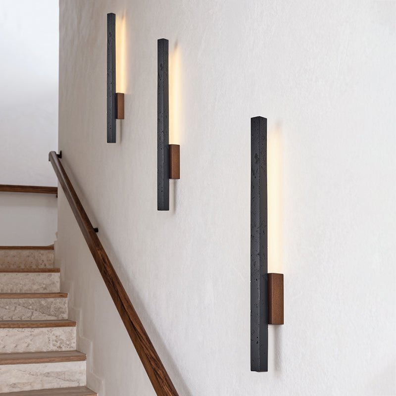 Leon Minimalist Black Travertine Pillar Sconce-Neutral Decor