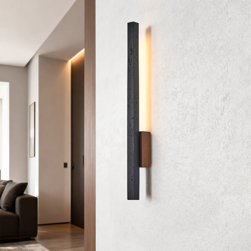 Leon Minimalist Black Travertine Pillar Sconce-Neutral Decor