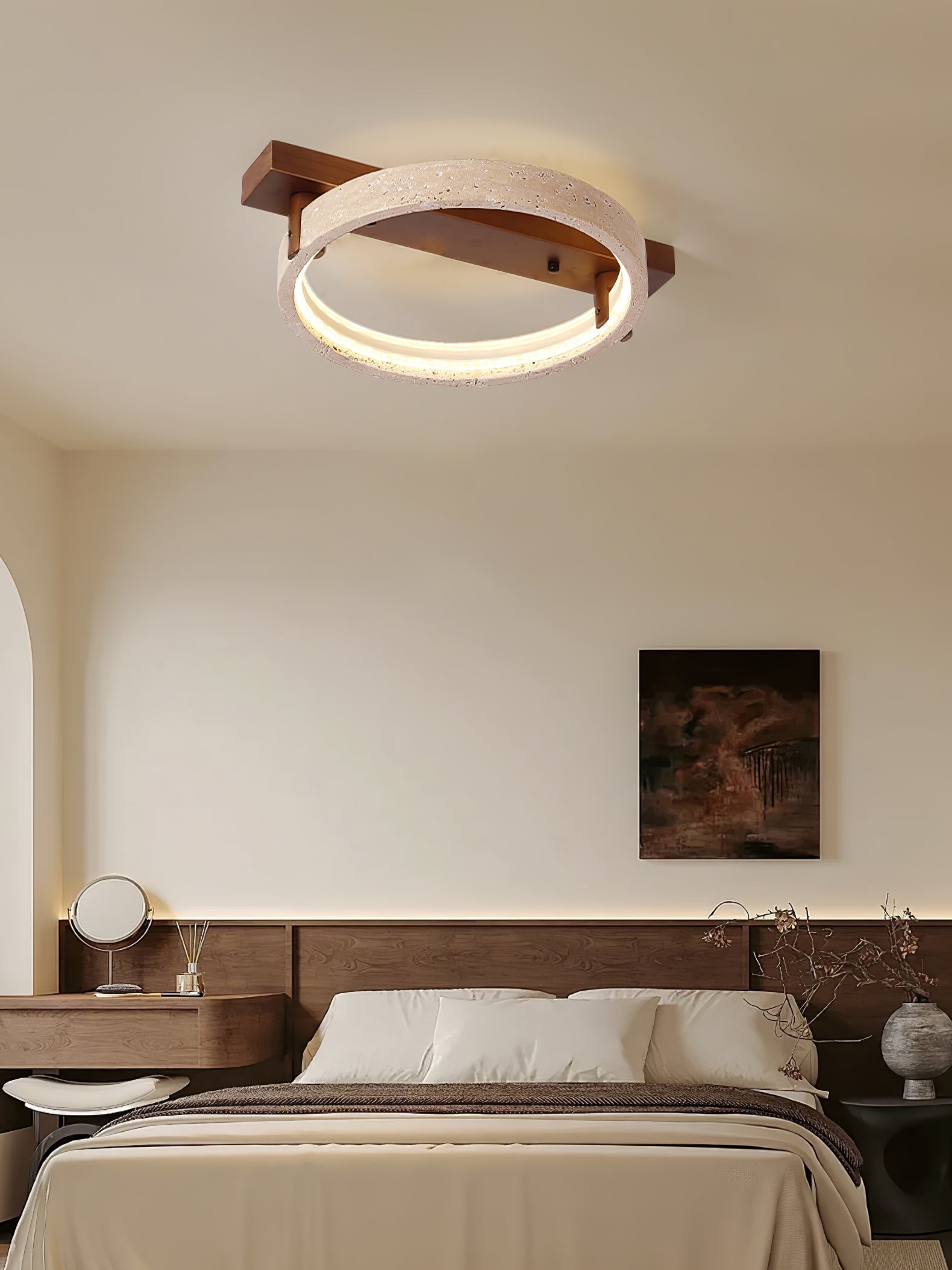 Paslen Ringed Travertine Wall Light-Neutral Decor