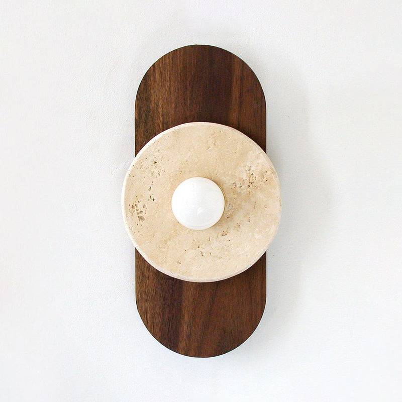 Product dimensions overlay on the Horizon Travertine Wall Sconce.