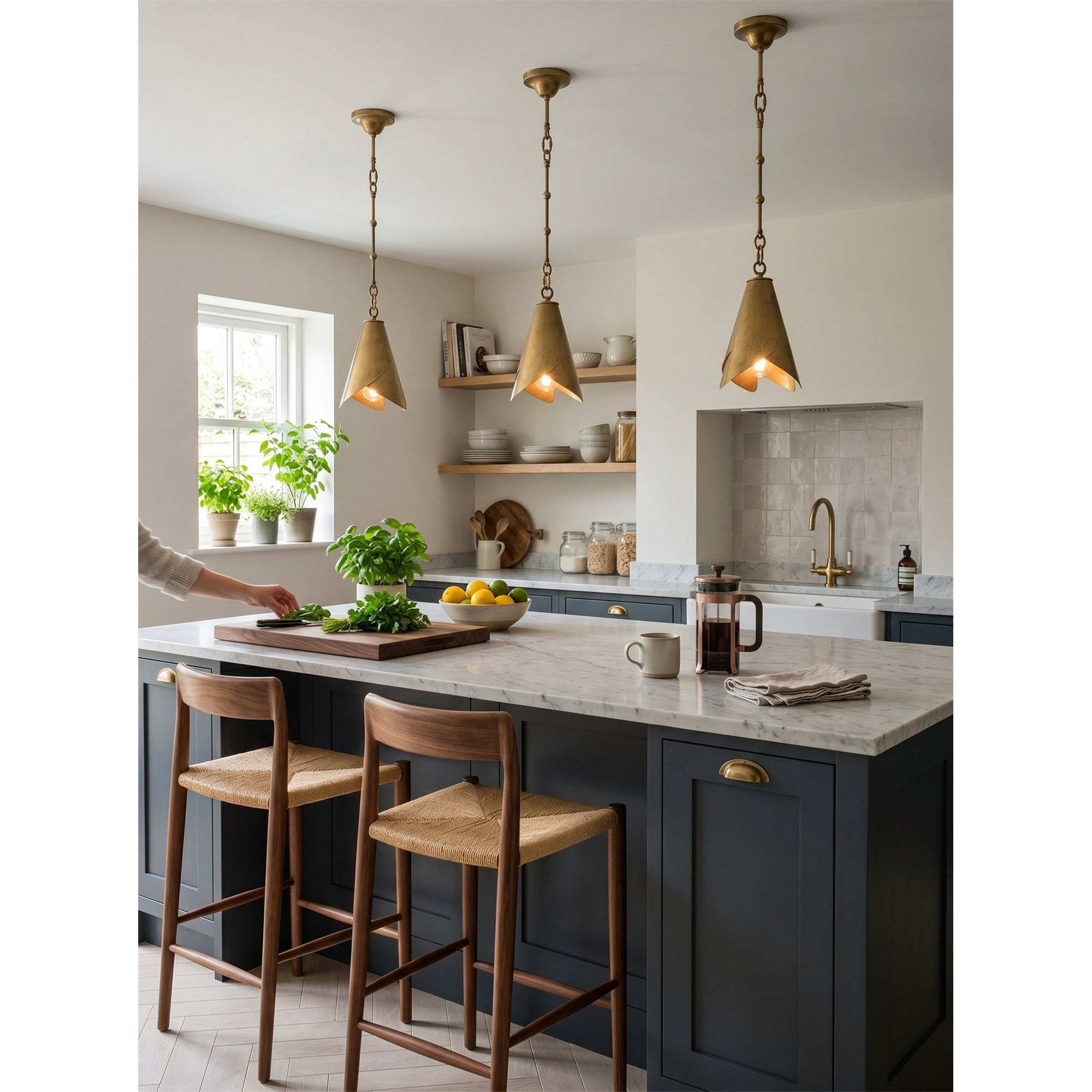 The Horse Hoof Piel lamp installed on a sloped ceiling.