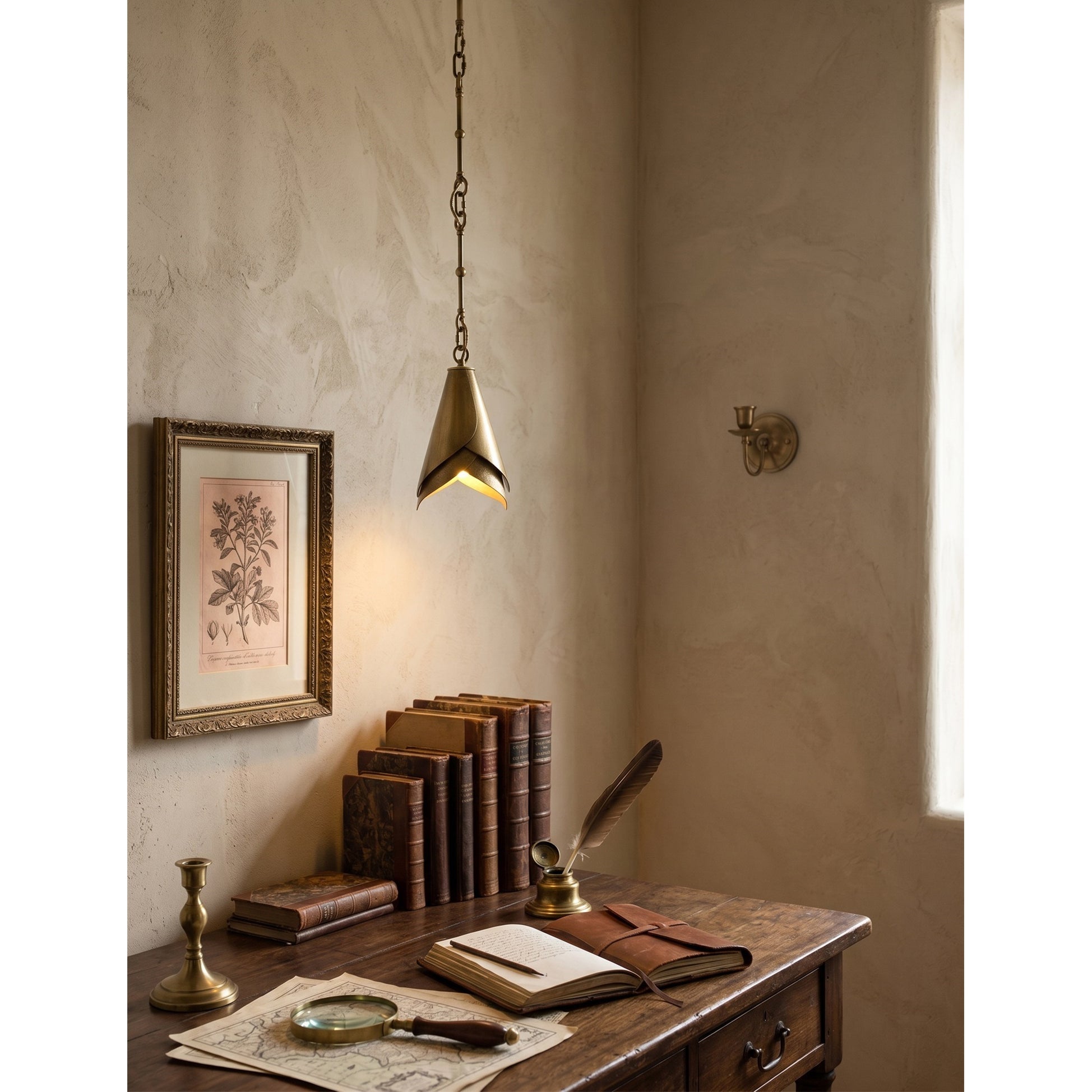 The antique black pendant lamp in a modern farmhouse kitchen.