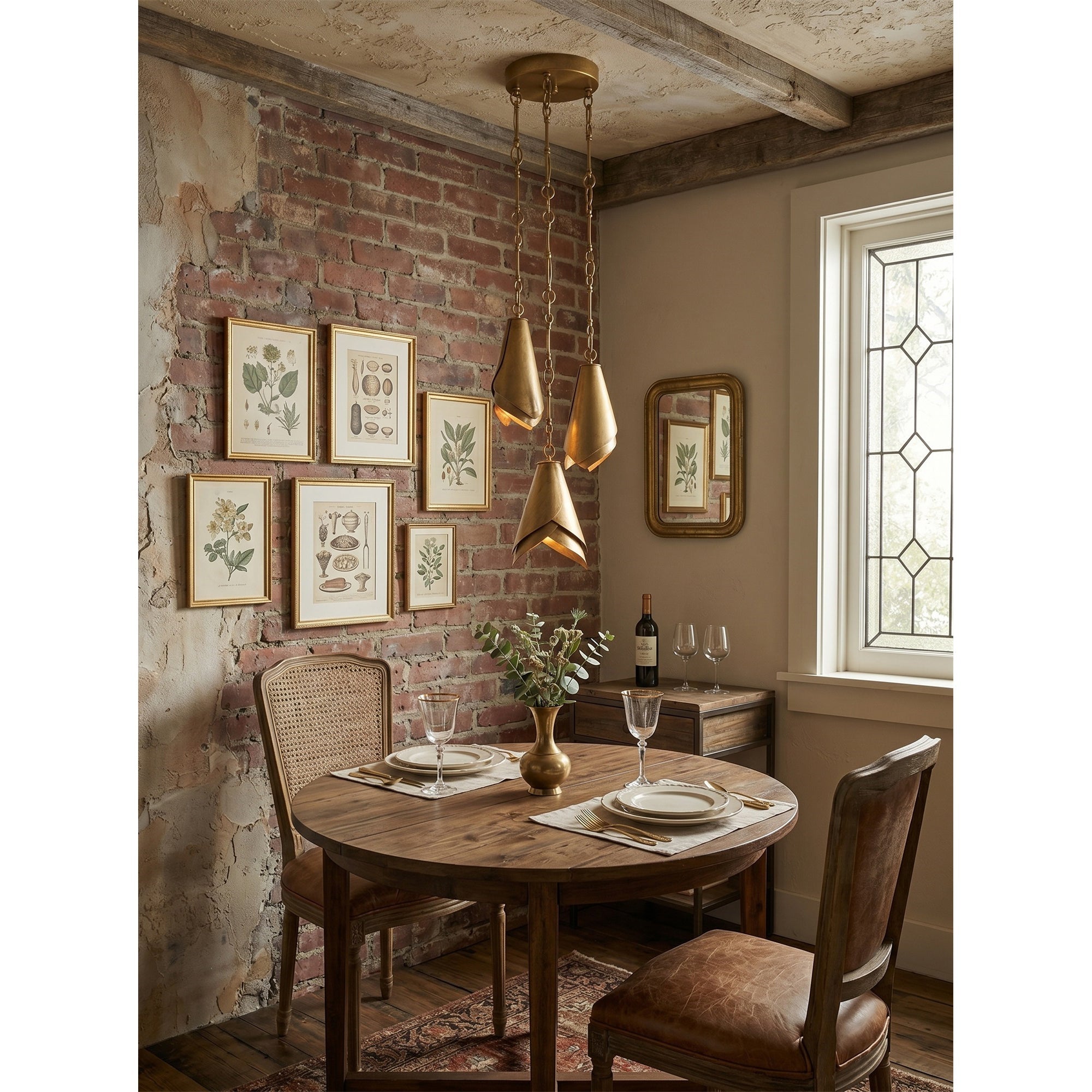 Detail of the burnished texture on the antique brass shade.