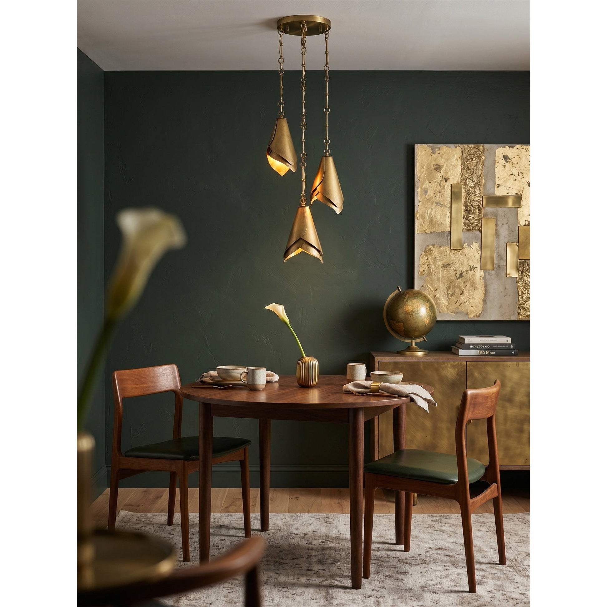 The three-head version creating a focal point in a dining room.