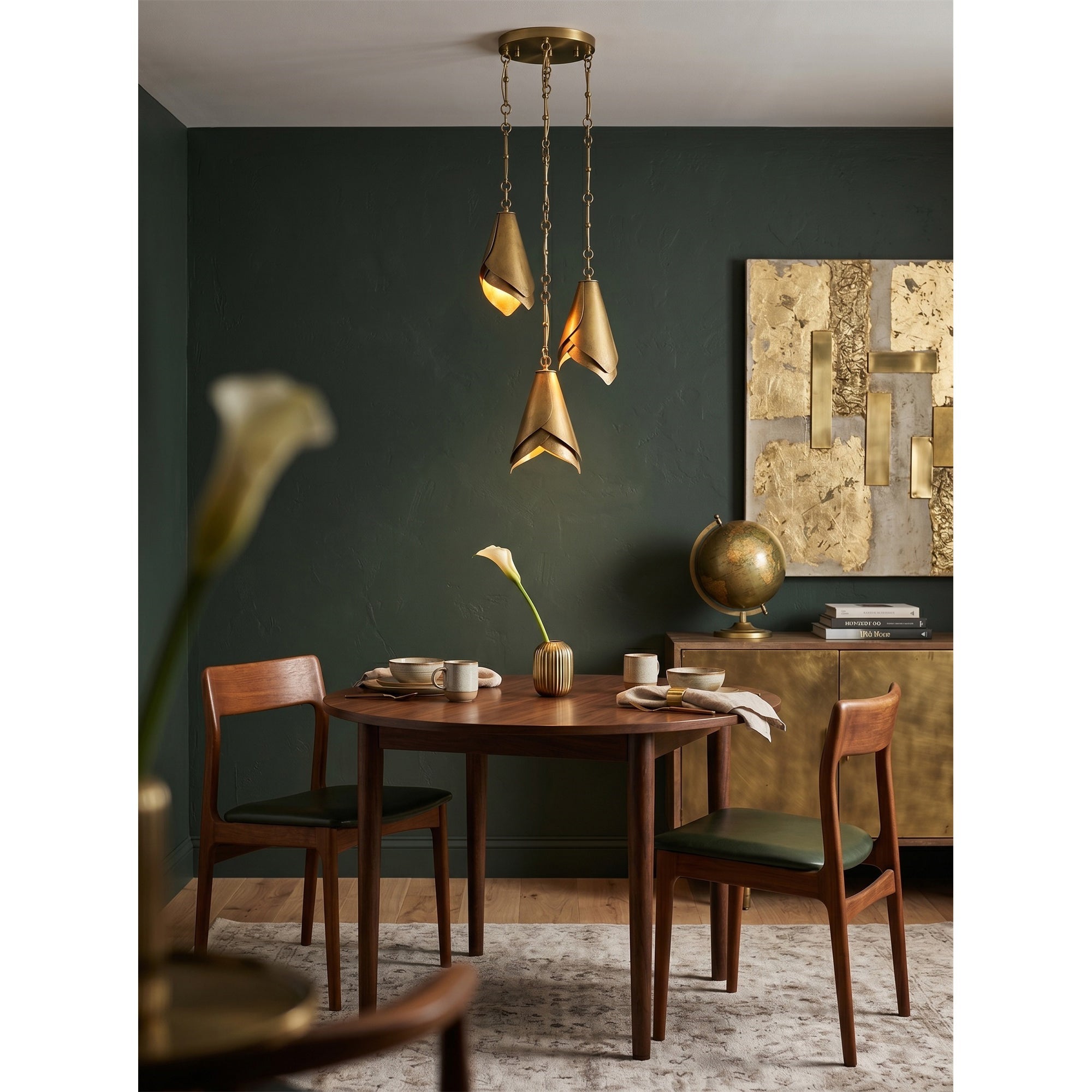 The three-head version creating a focal point in a dining room.