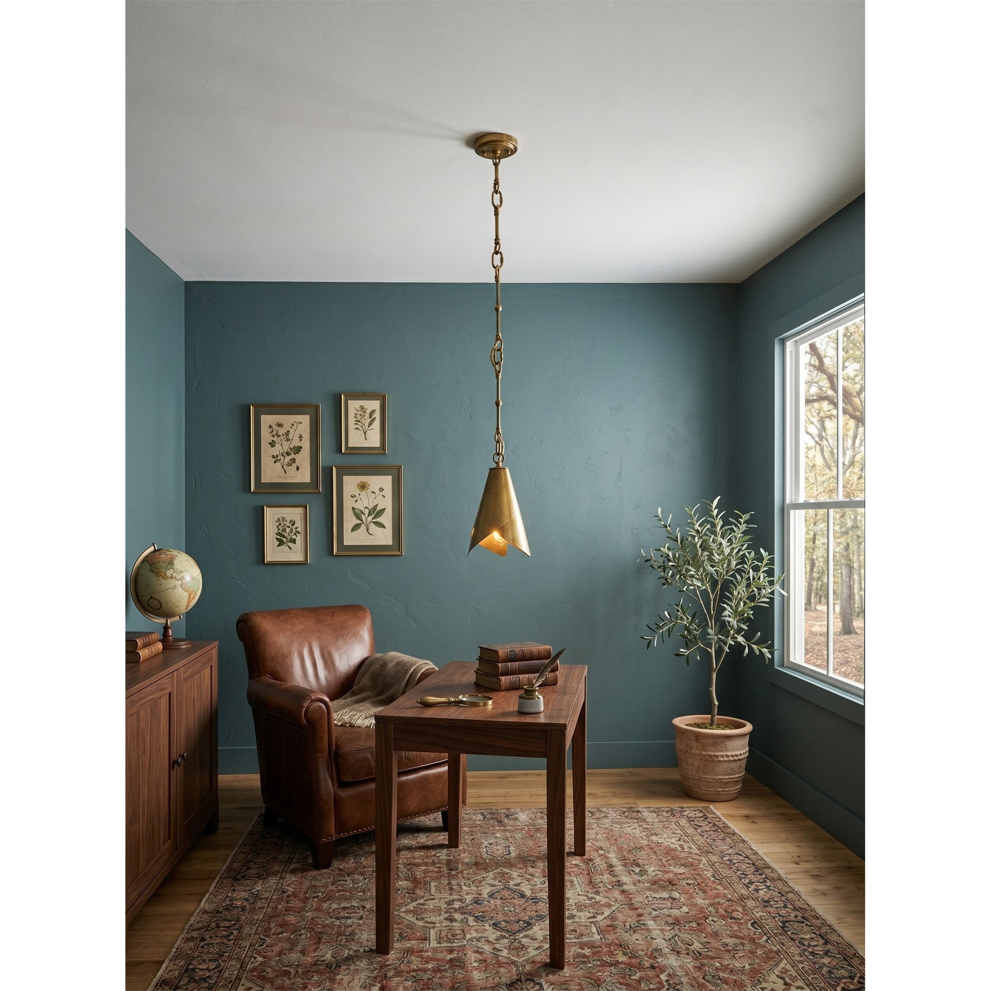 Angled shot of the single antique black pendant.