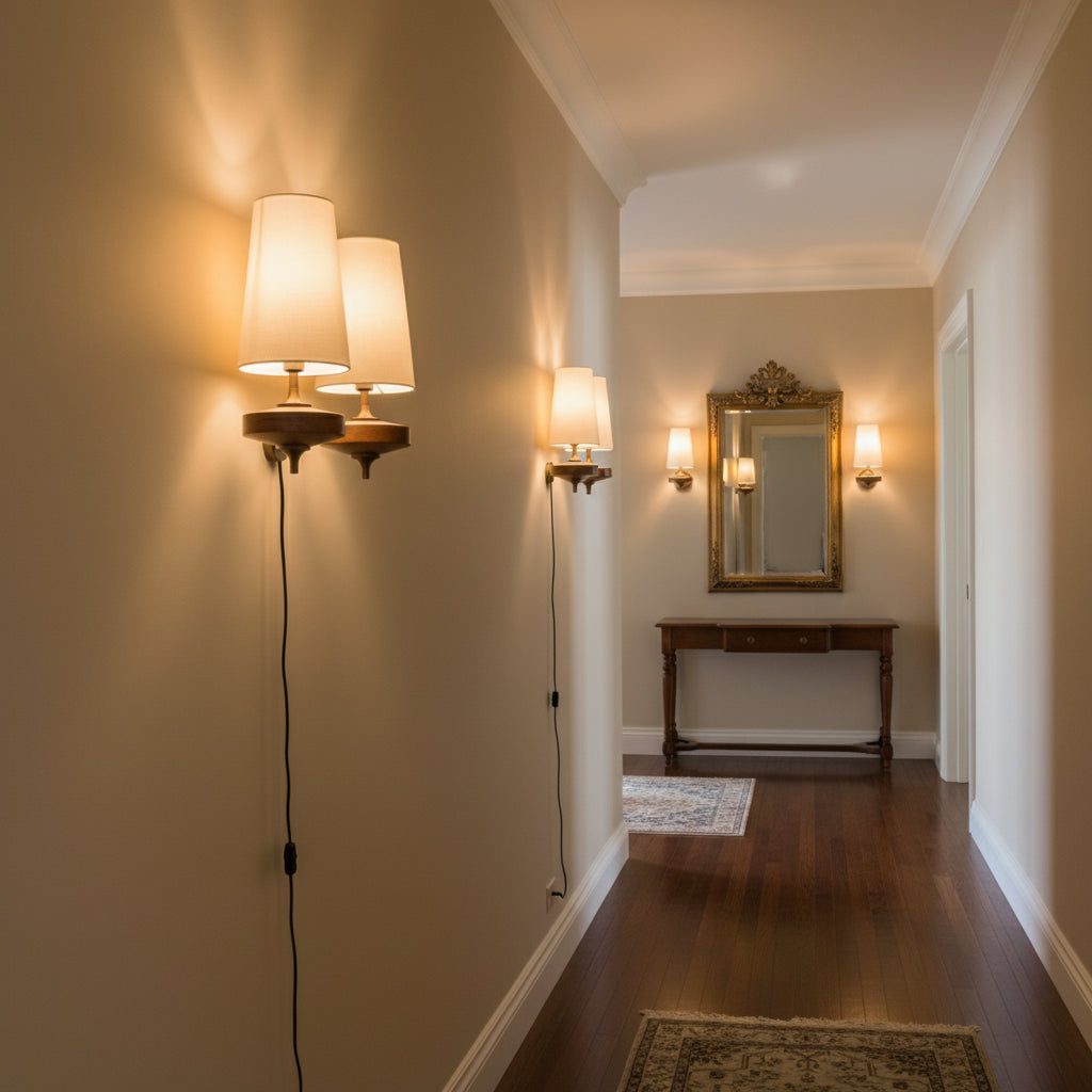 The double-head Hour Rho wall lamp with two terracotta red shades.
