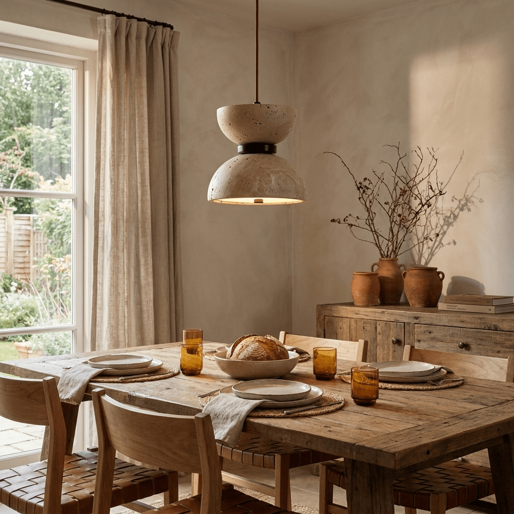 Hourglass Travertine Pendant Lamp-Neutral Decor