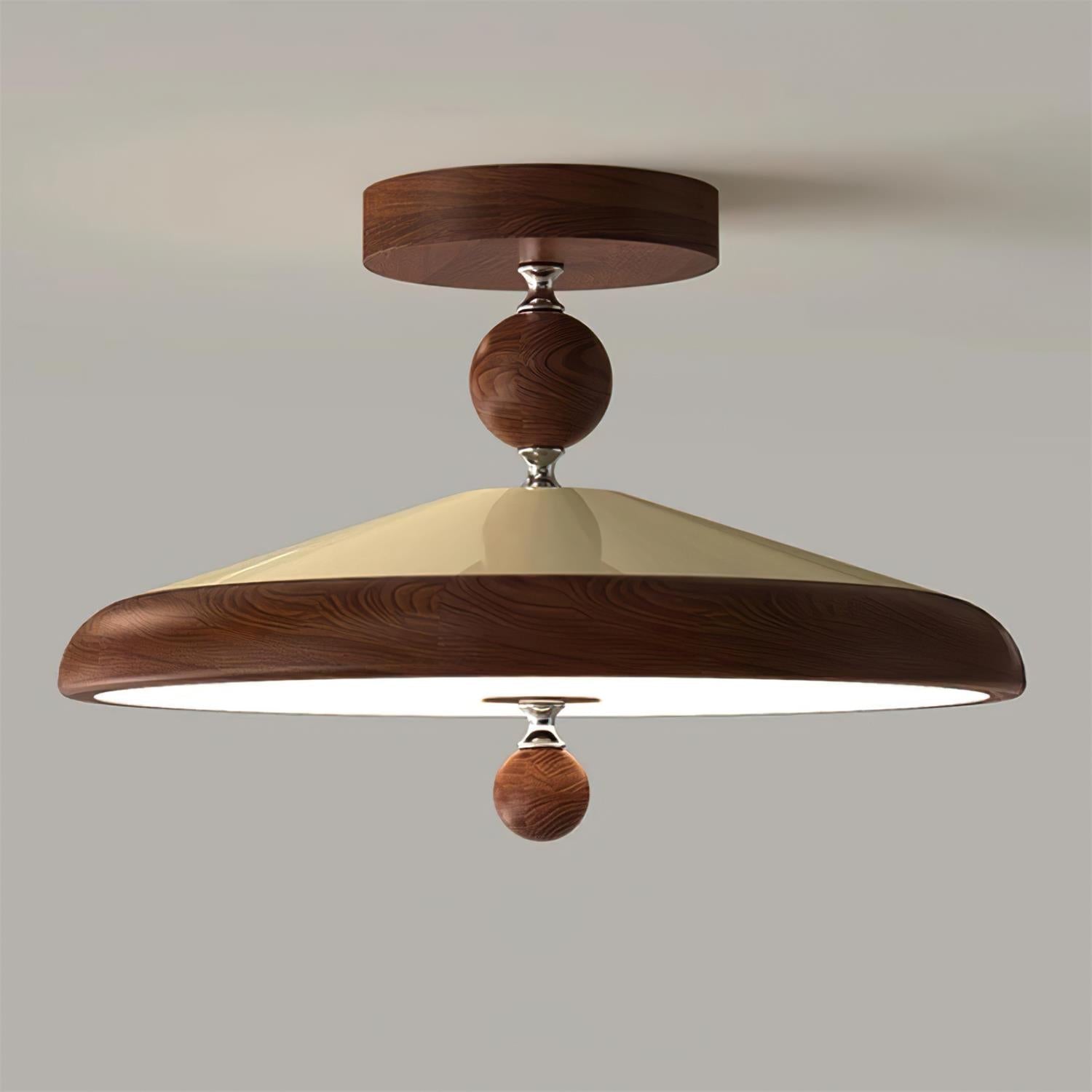 Sorvian Ceiling Light Wooden Frame Round Midcentury-Neutral Decor