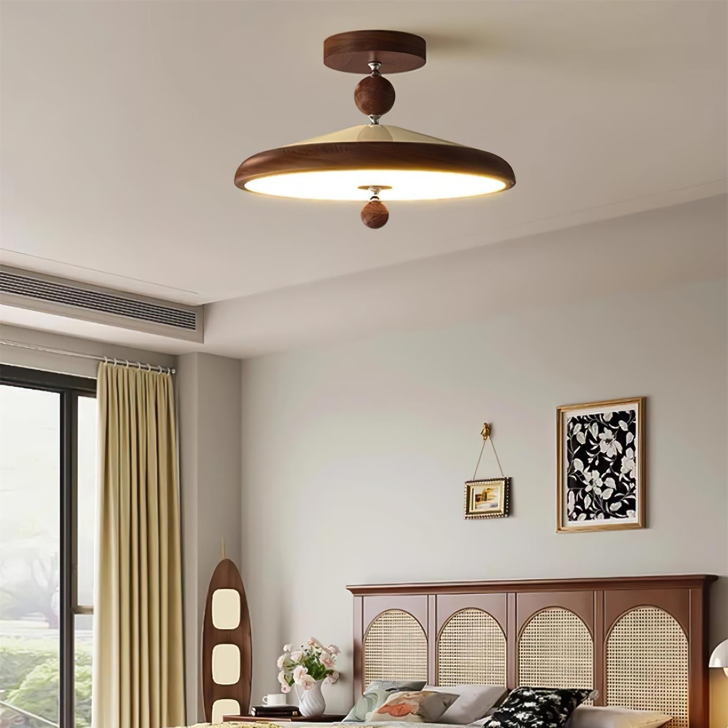 Sorvian Ceiling Light Wooden Frame Round Midcentury-Neutral Decor