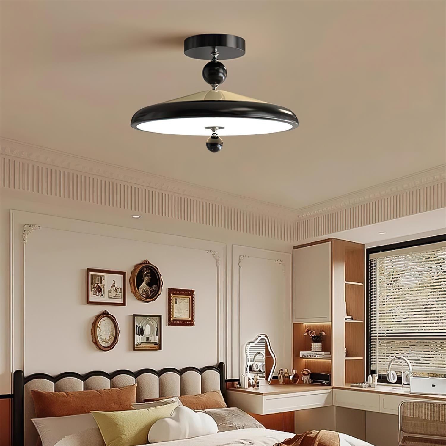 Sorvian Ceiling Light Wooden Frame Round Midcentury-Neutral Decor