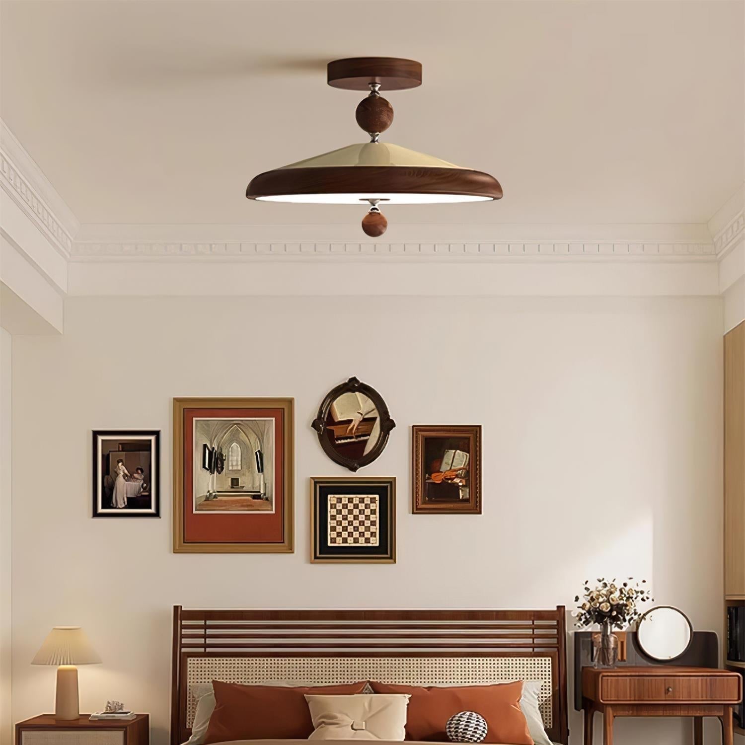 Sorvian Ceiling Light Wooden Frame Round Midcentury-Neutral Decor