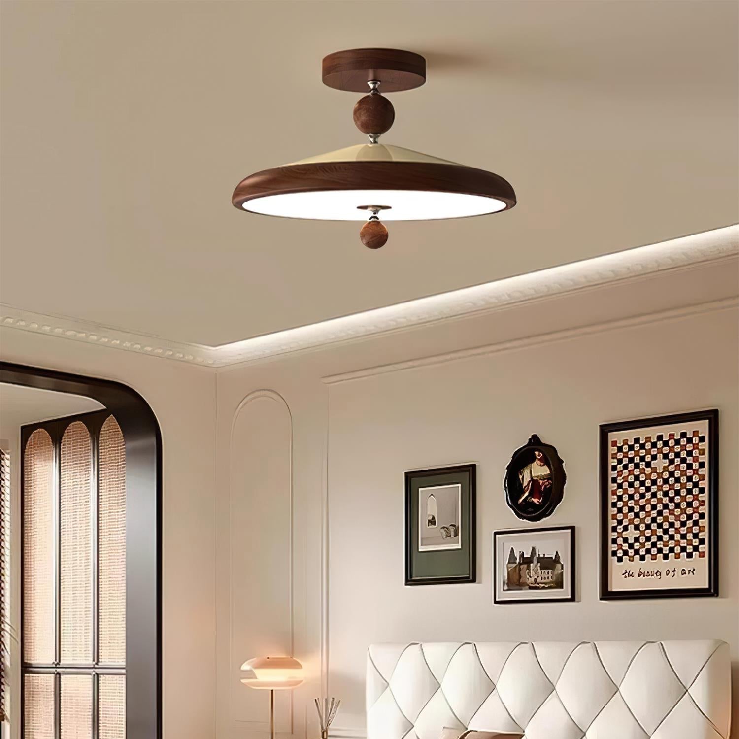 Sorvian Ceiling Light Wooden Frame Round Midcentury-Neutral Decor
