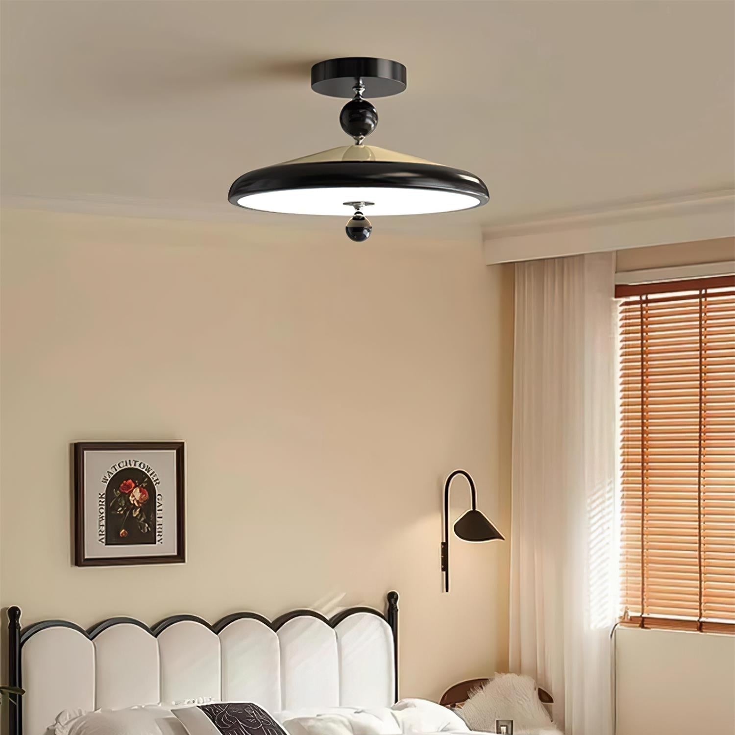 Sorvian Ceiling Light Wooden Frame Round Midcentury-Neutral Decor