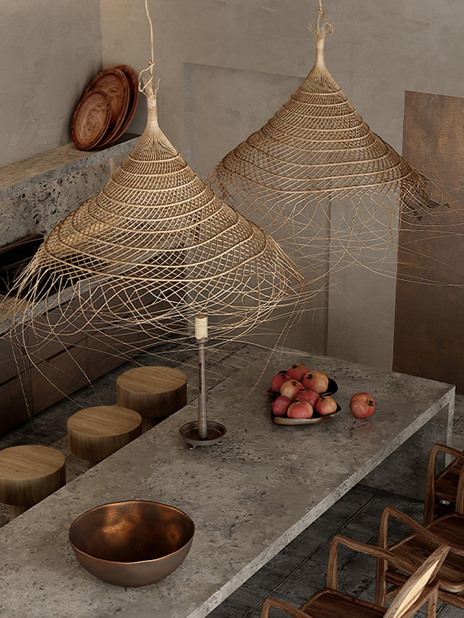 Wickora Vintage Wicker Pendant Lamp-Neutral Decor