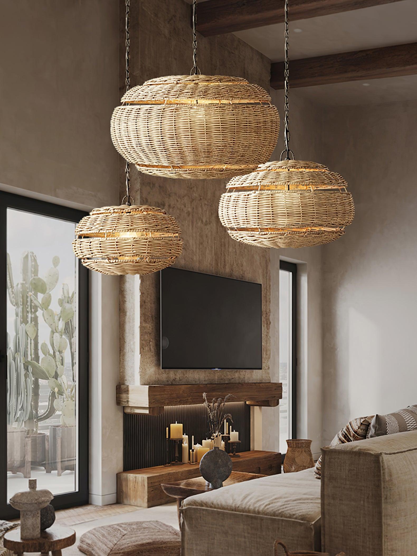 Wickora Vintage Wicker Pendant Lamp-Neutral Decor